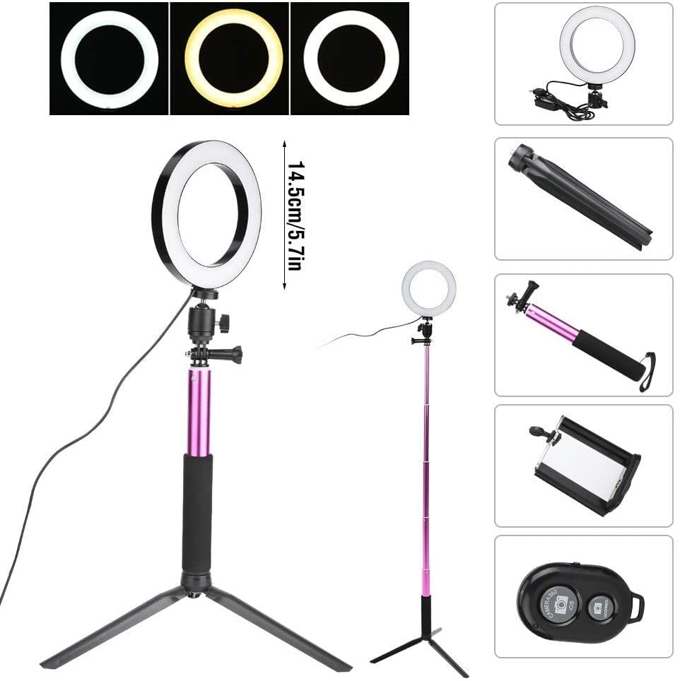 Professional Photography Ring Light Kit - Adjustable Height, 3 Color Temperatures & 10 Brightness Levels for YouTube Videos, TikTok Live Streaming, Makeup Tutorials and Home Studio Lighting