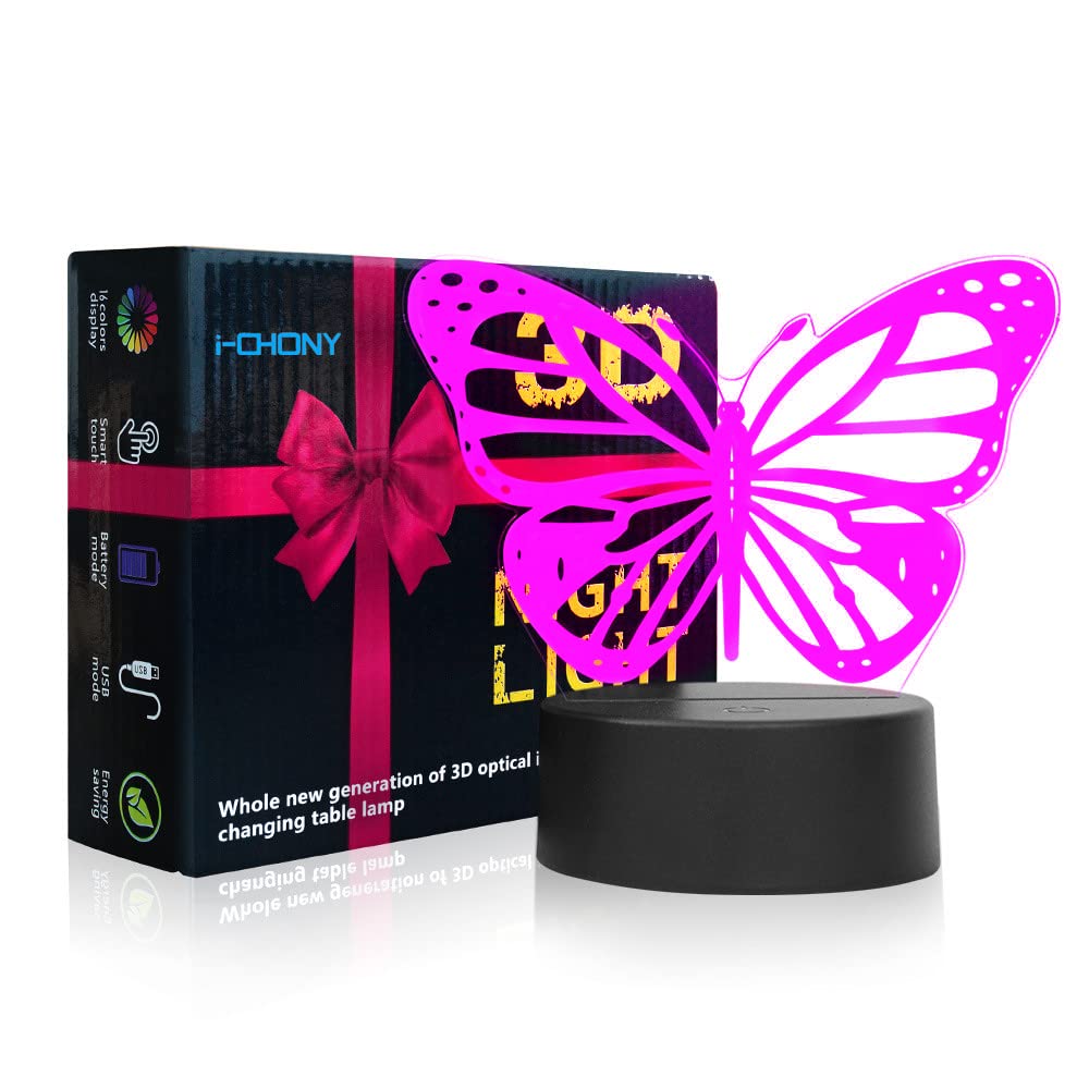 3D Butterfly Night Light with 7 Color Changing Modes - Touch Switch & Remote Control USB Desk Lamp for Bedroom Decor - Perfect Birthday Gift for Women, Teens, Girls - Romantic Mood Lighting for Bedrooms, Nurseries, and Home Decor