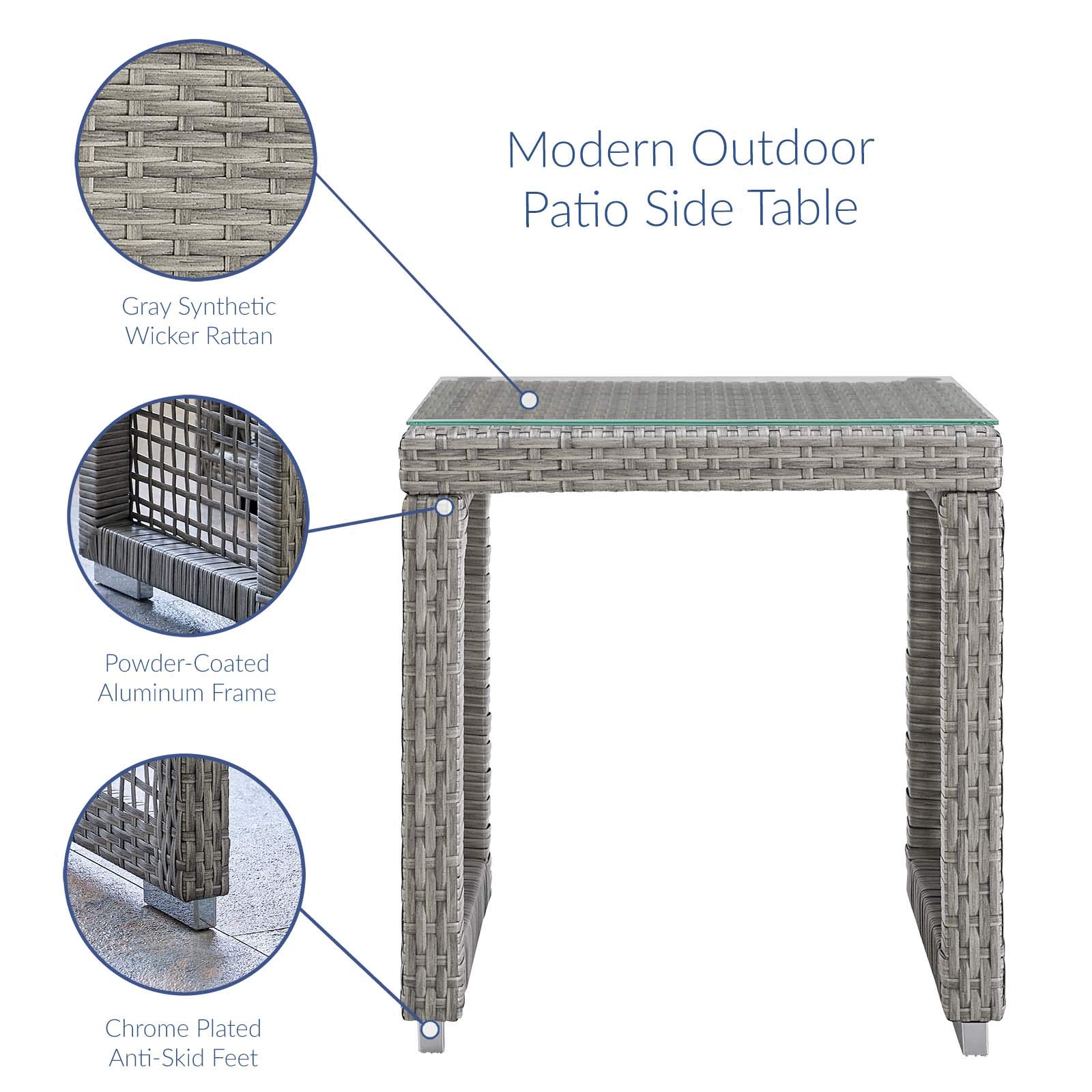 Modway Aura Outdoor Patio Side Table - Gray Wicker Rattan Coffee Table for Garden, Poolside & Balcony Decor
