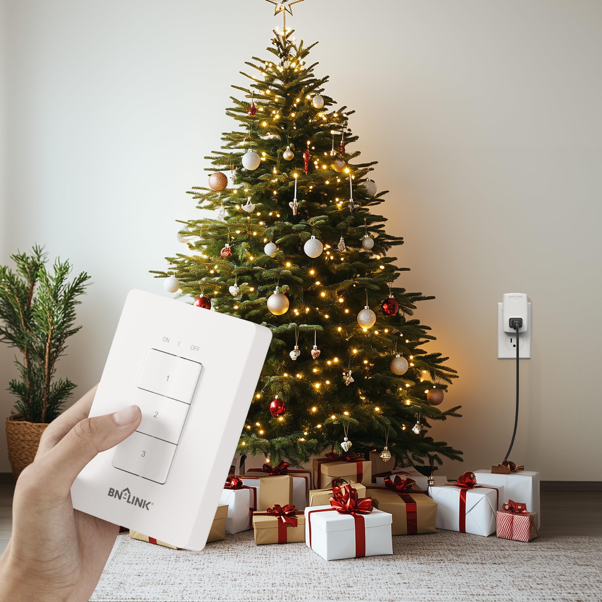 BN-LINK Mini Wireless Wall-Mount Remote Control Outlet Switch - 3 Outlet Power Plug for Home Appliances, Lights, LED Bulbs - White | Perfect for Bedroom, Living Room & Home Automation