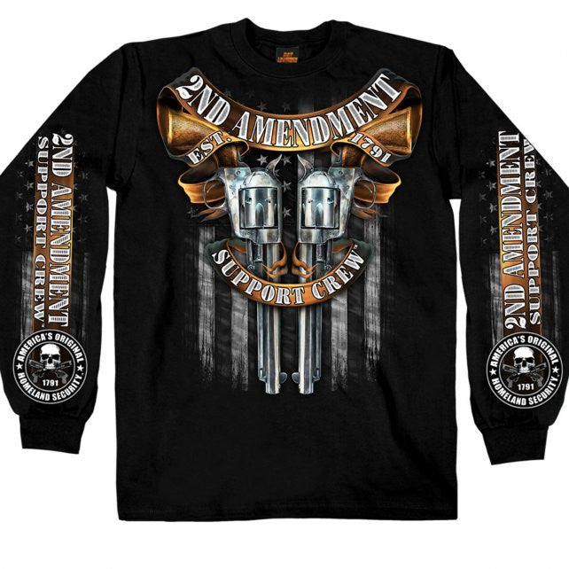 Hot Leathers Crossed Pistols 2nd Amendment Support Long Sleeve Shirt for Men - Patriotic American Gun Rights Apparel for Casual Wear & Outdoor Activities