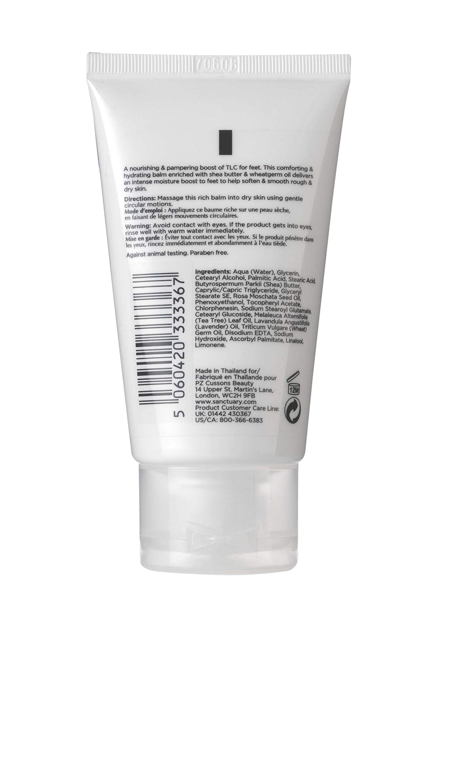 Sanctuary Spa Foot Moisturizer & Heel Balm for Dry Cracked Feet - Shea Butter Enriched Vegan Formula (75ml) | Best for Cracked Heels, Calluses & Overnight Foot Care - Cruelty Free & Paraben Free