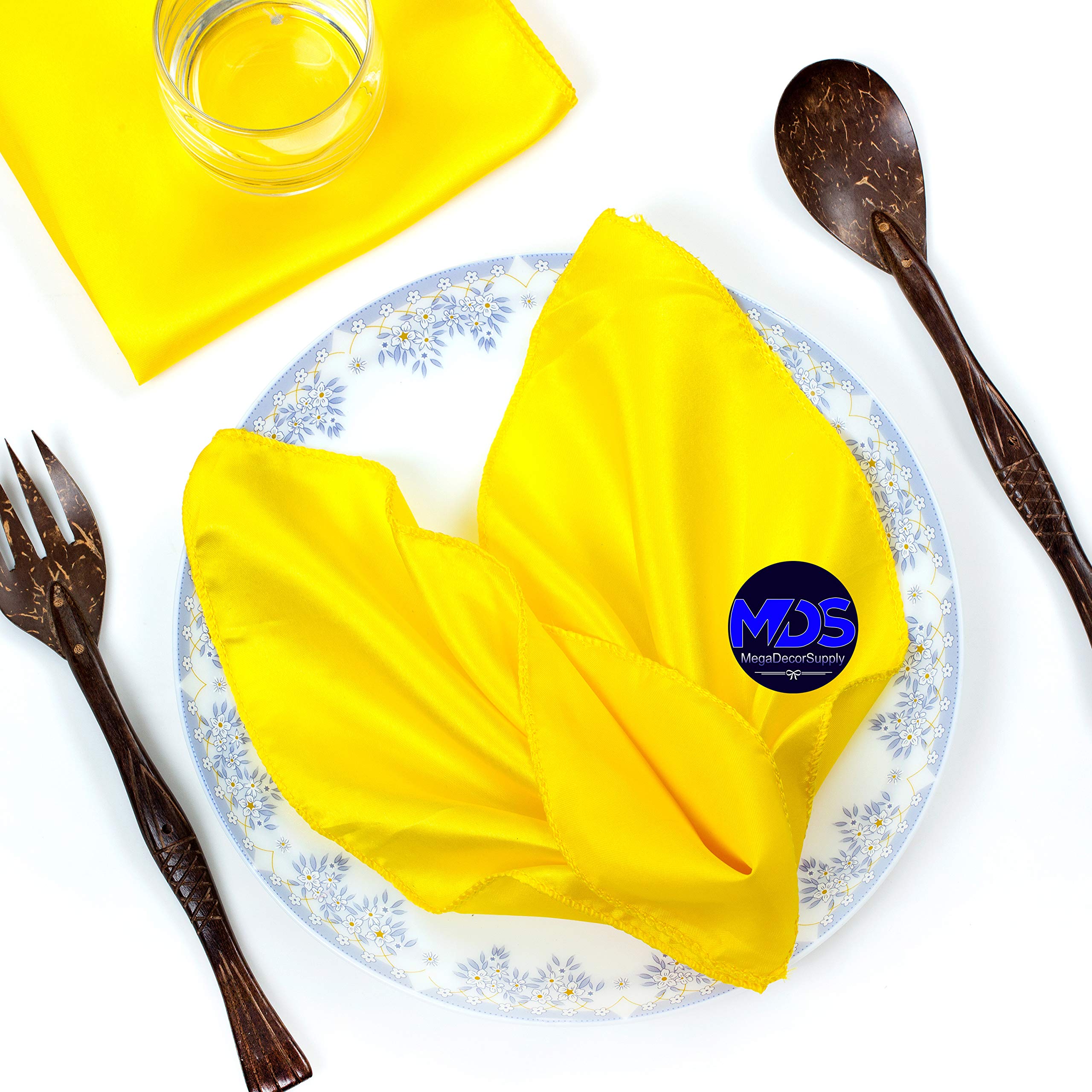 200-Pack Yellow 12x12 Inch Satin Wedding Napkins for Banquet & Reception Decor - Elegant Dinner Napkins or Handkerchiefs for Bridal Showers, Anniversary Parties & Formal Events