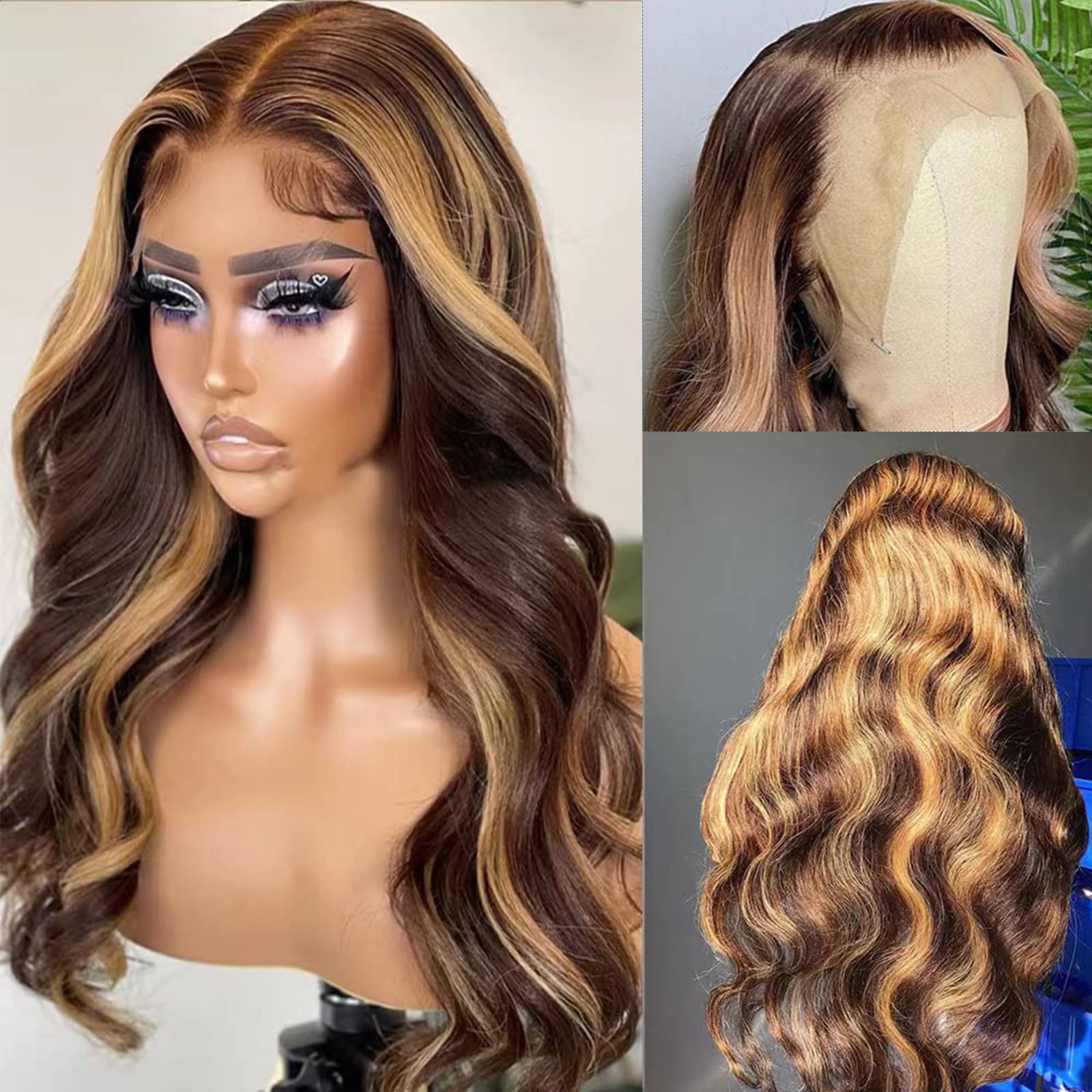 Ombre Lace Front Wig Human Hair 150% Density 13x4 HD Transparent Honey Blonde Body Wave Glueless Wig 24 Inches - Perfect for Daily Wear, Cosplay, and Special Occasions