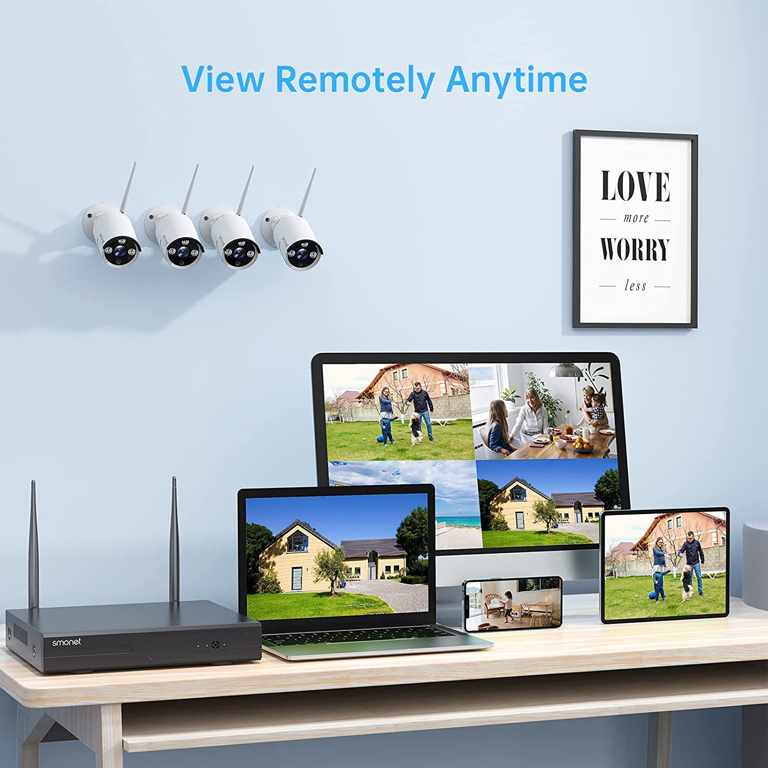 SMONET 8 Channel 1080P Wireless Security Camera System with 4pcs 2MP HD Cameras, 1TB HDD, Night Vision & Motion Detection - Indoor/Outdoor Home Surveillance DVR Kit for 24/7 Recording (Ideal for Home, Office, Garage & Backyard Security)