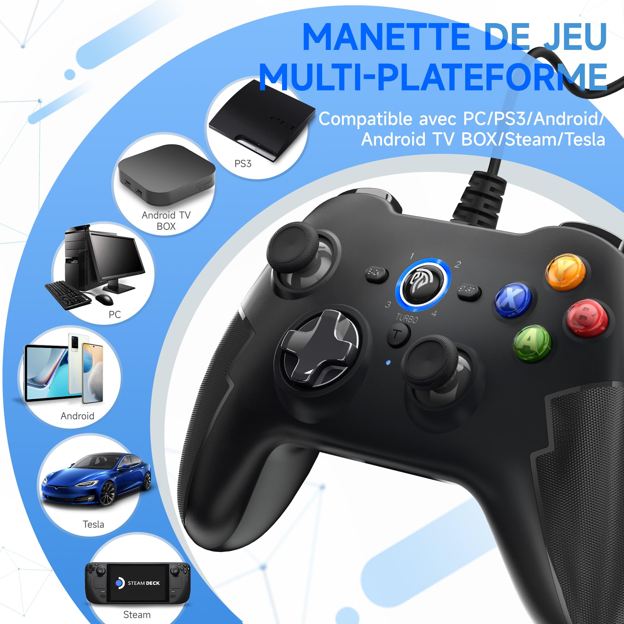 EasySMX Wired PC Game Controller - USB Joystick for Windows 7/8/10/XP with Dual Vibration & Triggers | Compatible with PC, PS3, Android TV Box, Tesla & Steam | Perfect for Gaming, Streaming & Emulator Play