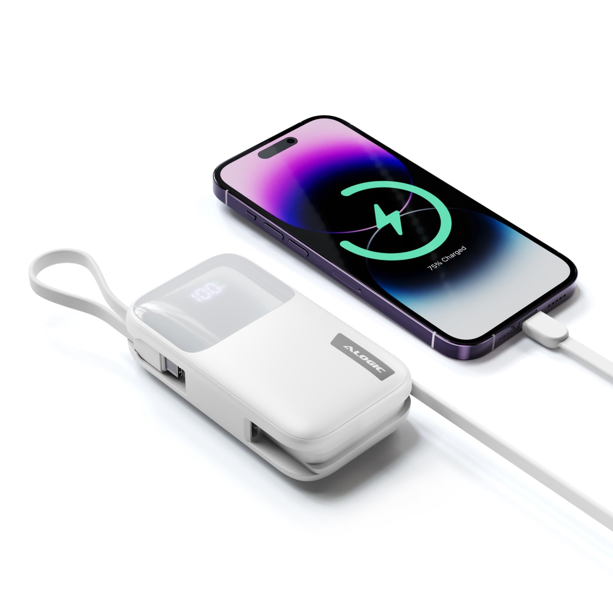 ALOGIC 10K 20W Fast Charging Power Bank with USB-C & Lightning Port - Portable Charger for iPhone, Android, AirPods - Perfect for Travel, Camping & Emergency Backup (White)