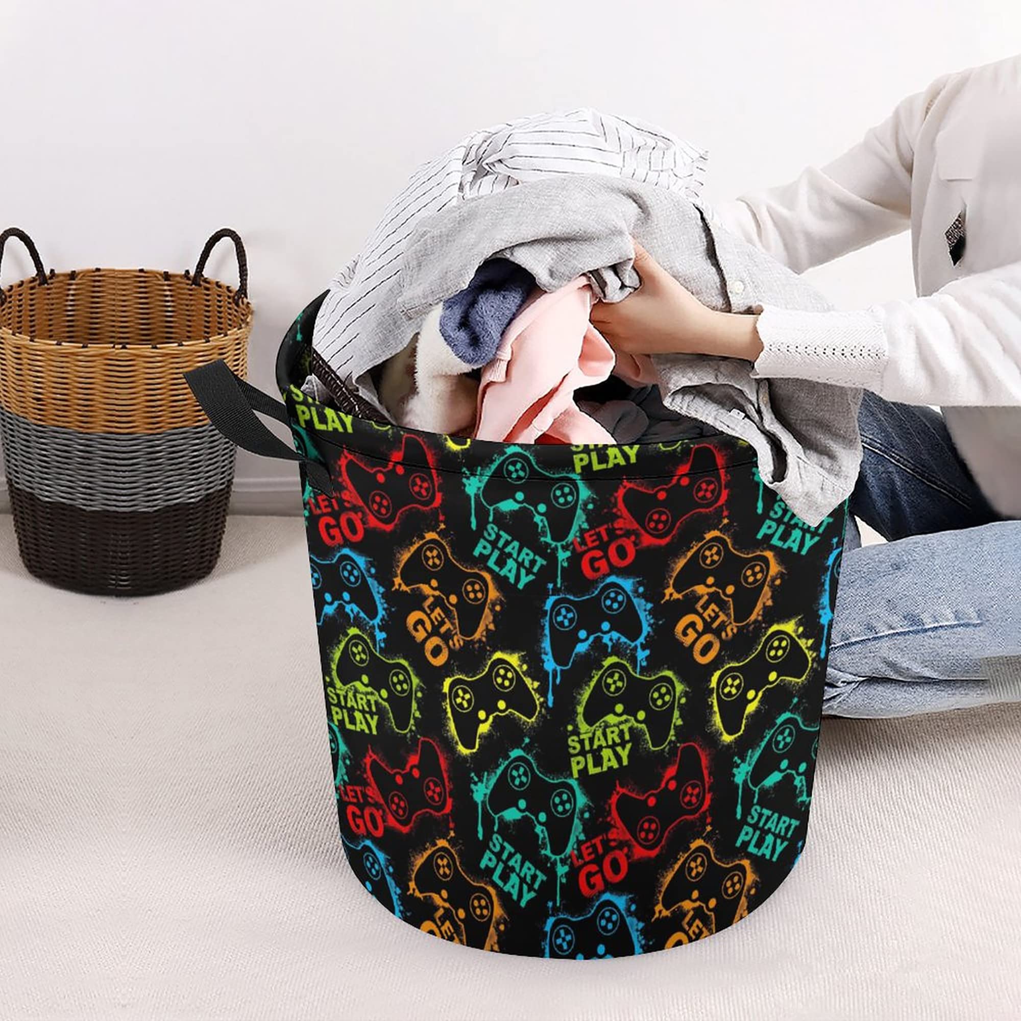 Gaming Themed Laundry Hamper for Boys - Kids Toy Storage Bin & Dirty Clothes Organizer | Baby Nursery Hamper for Bedroom, Bathroom & Gamer Room Decor - Perfect for Boys' Bedrooms, Game Rooms & Kids' Play Areas