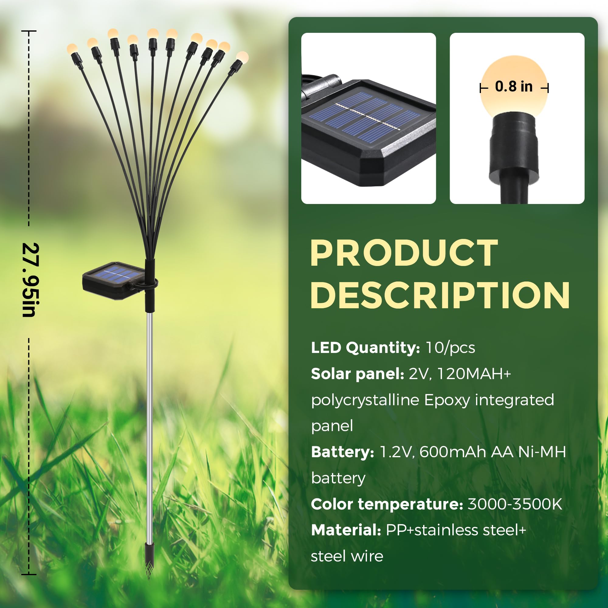 Solar Firefly Lights - 20 LED Outdoor Solar Garden Lights for Pathway, Patio & Yard Decoration