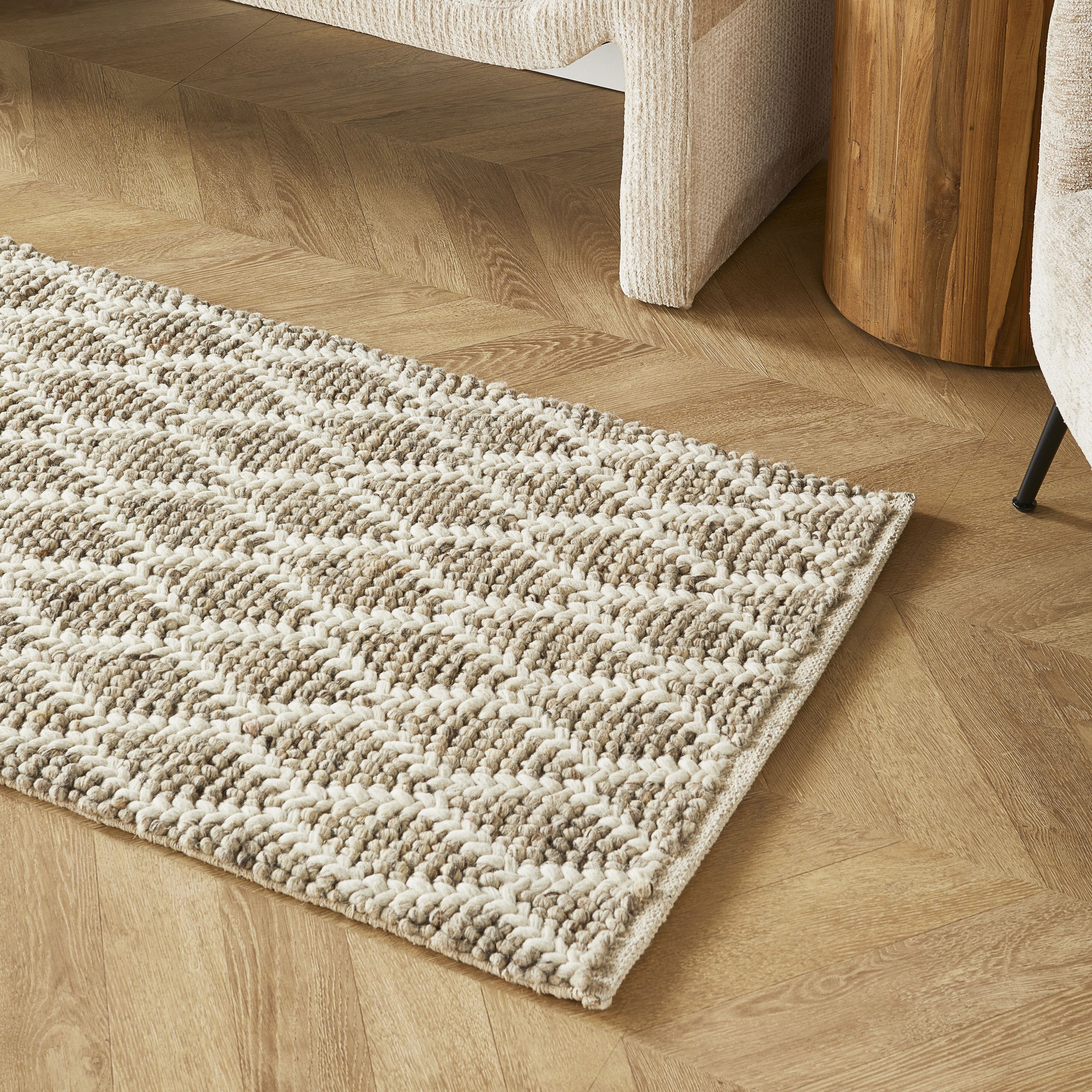 Braided Diamond Hand Woven Wool Blend Natural & Cream Runner Rug 200x70cm - Perfect for Living Room, Bedroom, or Hallway Decor