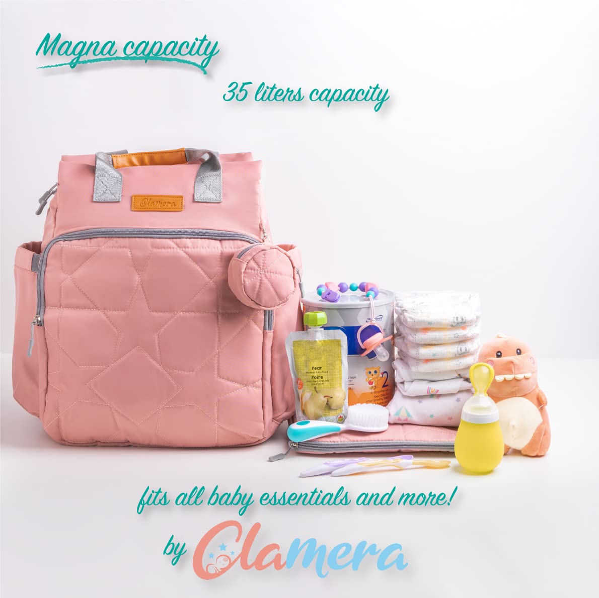 Clamera Diaper Bag Backpack – 5-in-1 Magnetic Travel Backpack with Changing Pad & Organizer Pockets – Large Baby Bag for Moms, Stroller Hanging & On-the-Go Parenting – Perfect for Daycare, Travel & Family Outings