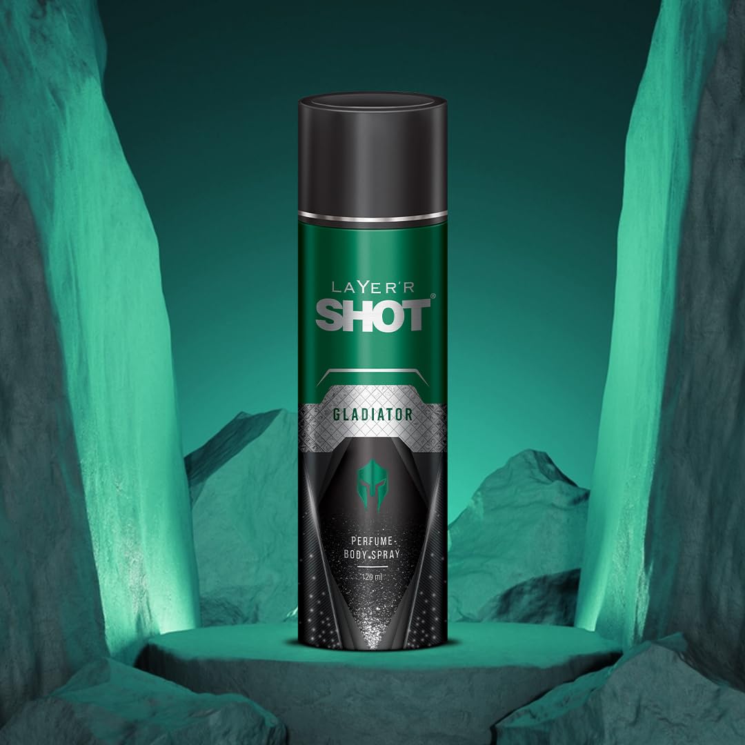 Layer'r Shot Gladiator Men's Body Spray - 120ml | Long Lasting Premium Smokey Leather Cologne for Men | Aerosol Perfume Spray | Perfect for Work, Date & Gym | Ideal Gift for Him | Fresh Fragrance for Daily Use