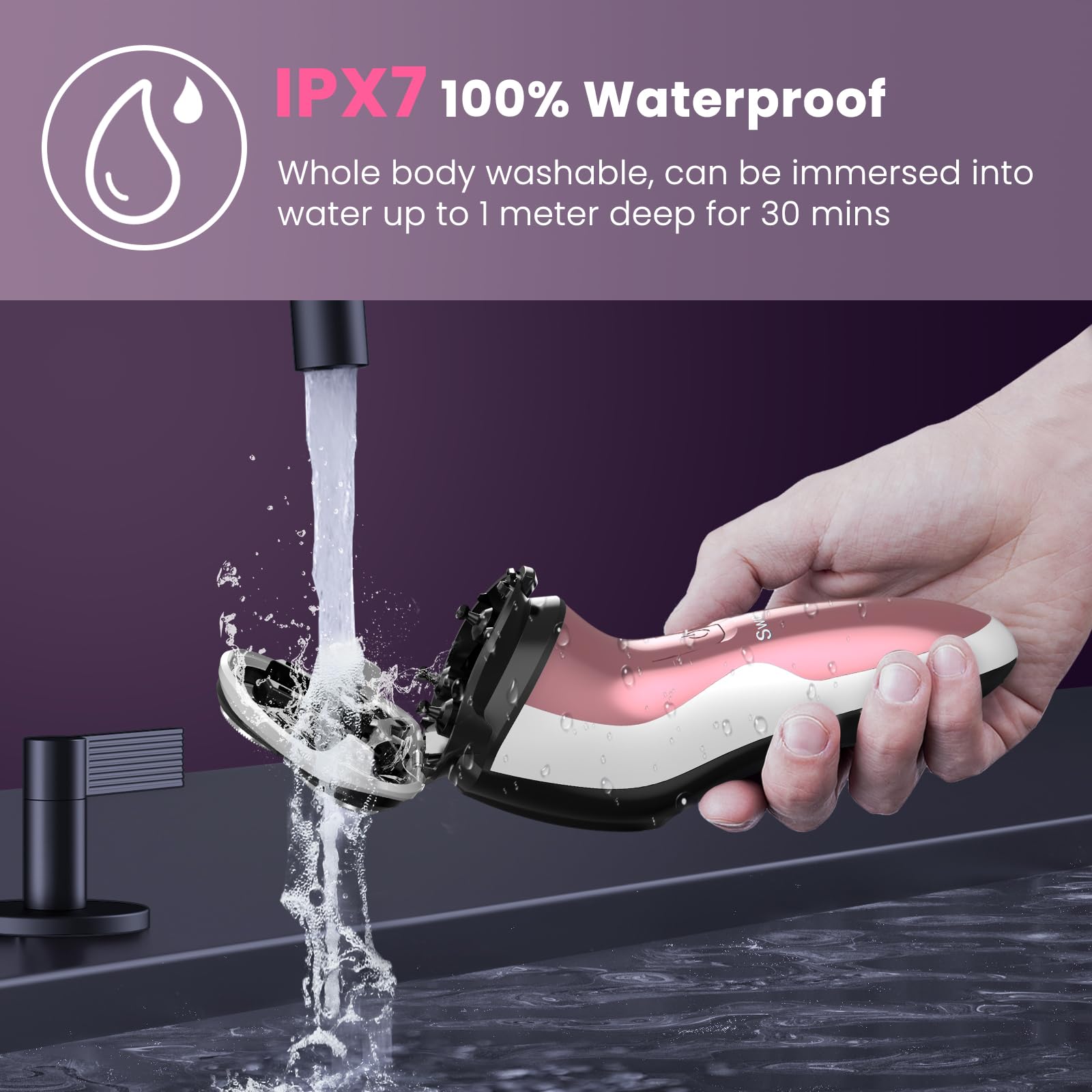SweetLF Women's Cordless Electric Shaver - Painless Hair Remover for Legs, Underarms & Bikini Line | Rechargeable Wet/Dry Pink Razor for Smooth Skin at Home or Travel