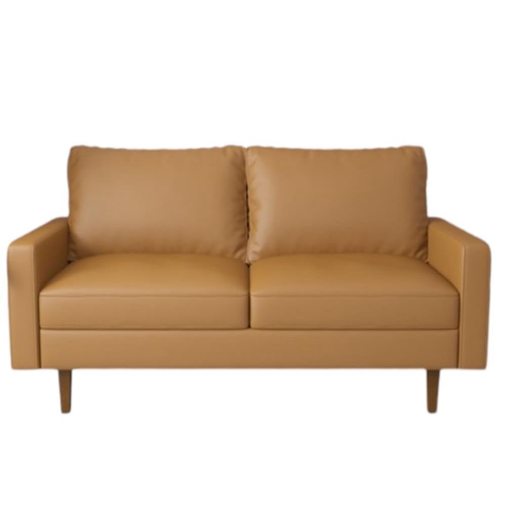 Aneley Brown Faux Leather Sofa - Modern Living Room Couch for Small Spaces, Apartments & Cozy Homes | Durable PU Leather, Comfortable Seating for Relaxing & Entertaining