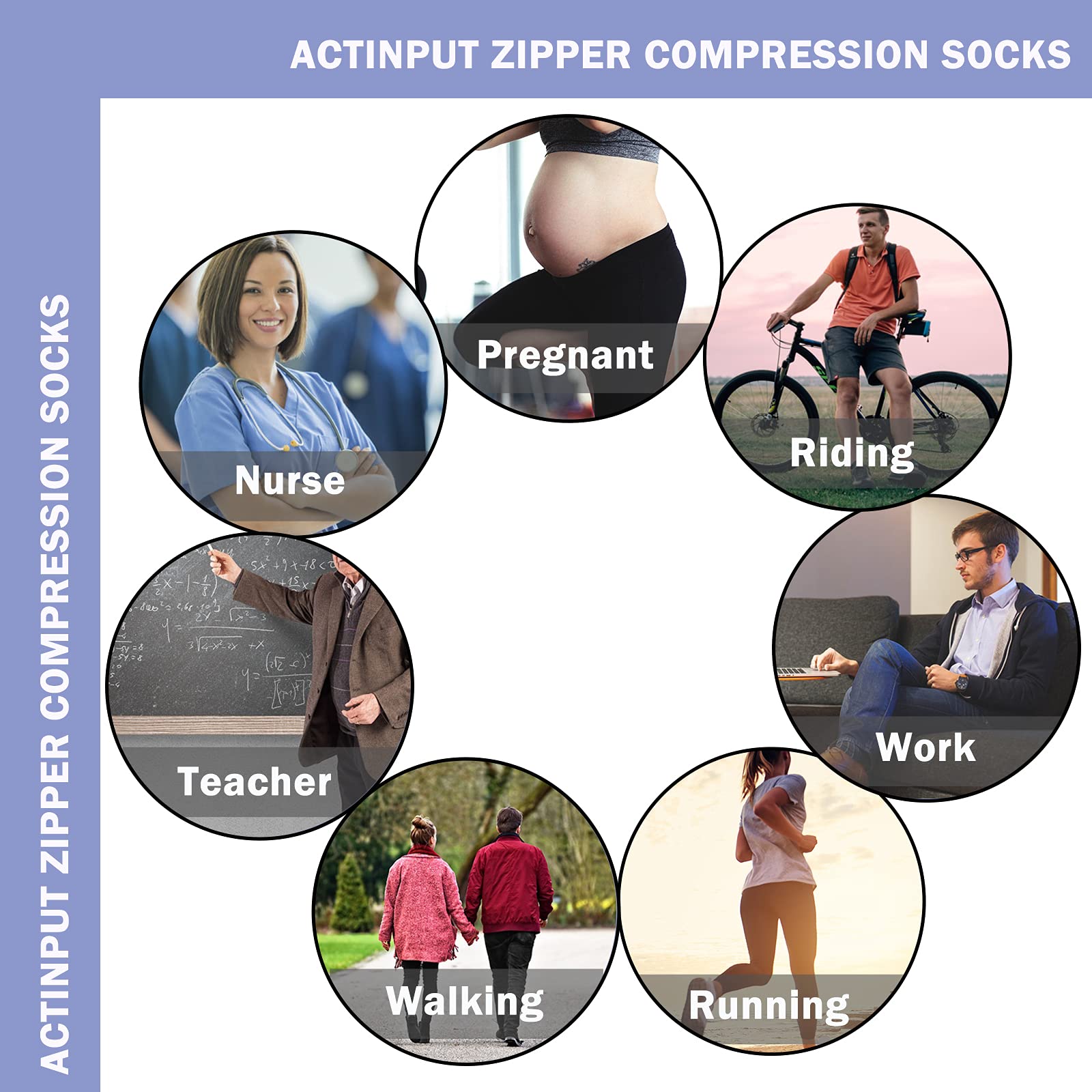 ACTINPUT 2 Pairs Open Toe Compression Socks for Women & Men - Knee High Support Stockings with Zipper for Circulation, Running, Travel & Nursing - Ideal for Varicose Veins Relief & Post-Surgery Recovery