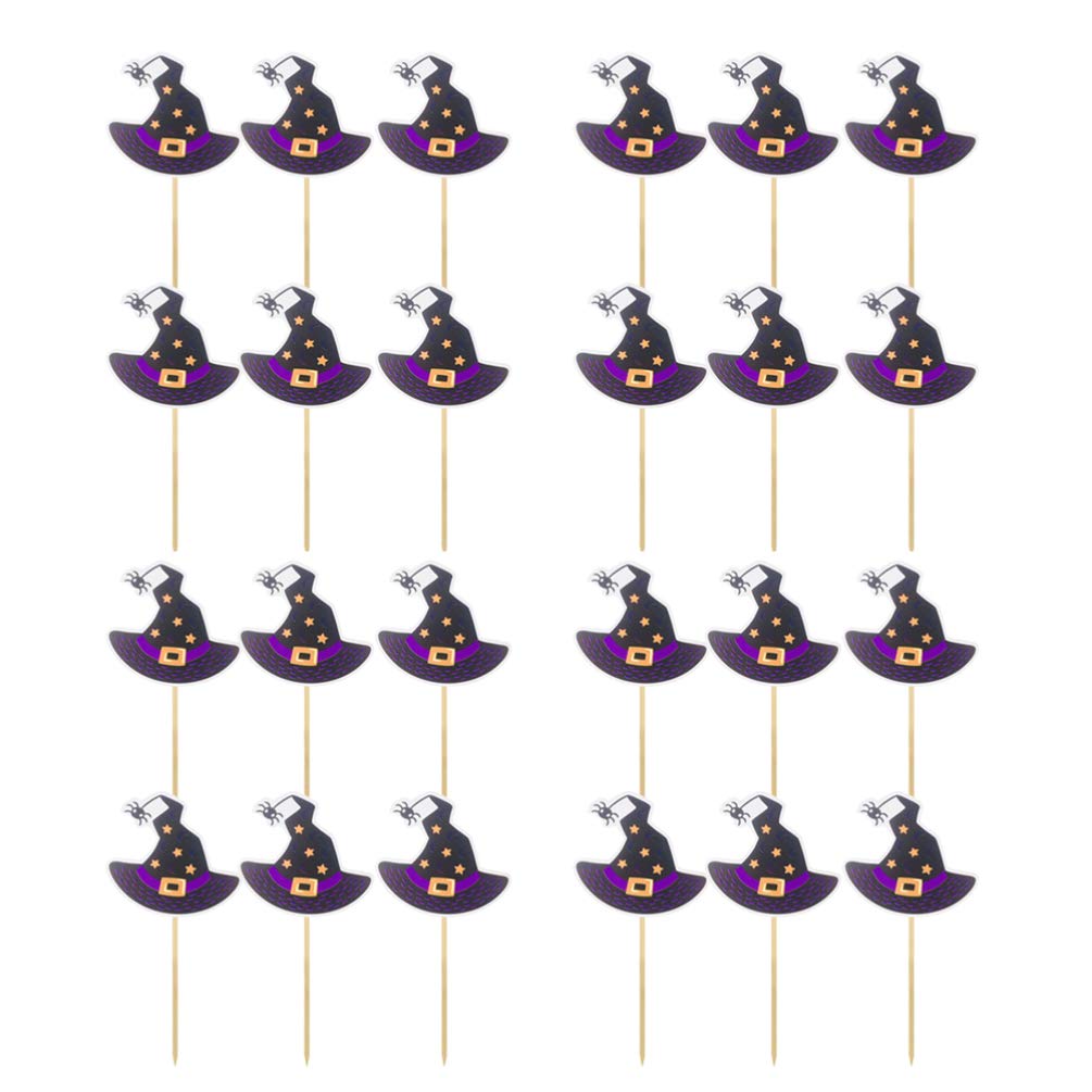 24-Piece Halloween Cupcake Toppers Set - Witch Hat Cake Decorations for Halloween Party Supplies | Perfect for Cupcakes, Cakes & Dessert Table Displays