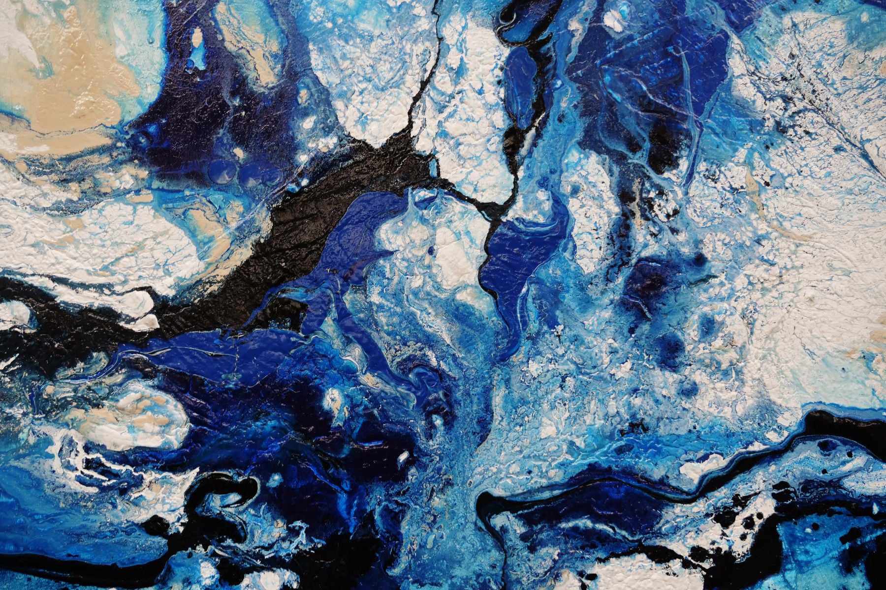 140cm x 100cm Blue Cream Textured Abstract Ocean Painting - Modern Wall Art for Living Room, Bedroom & Office Decor