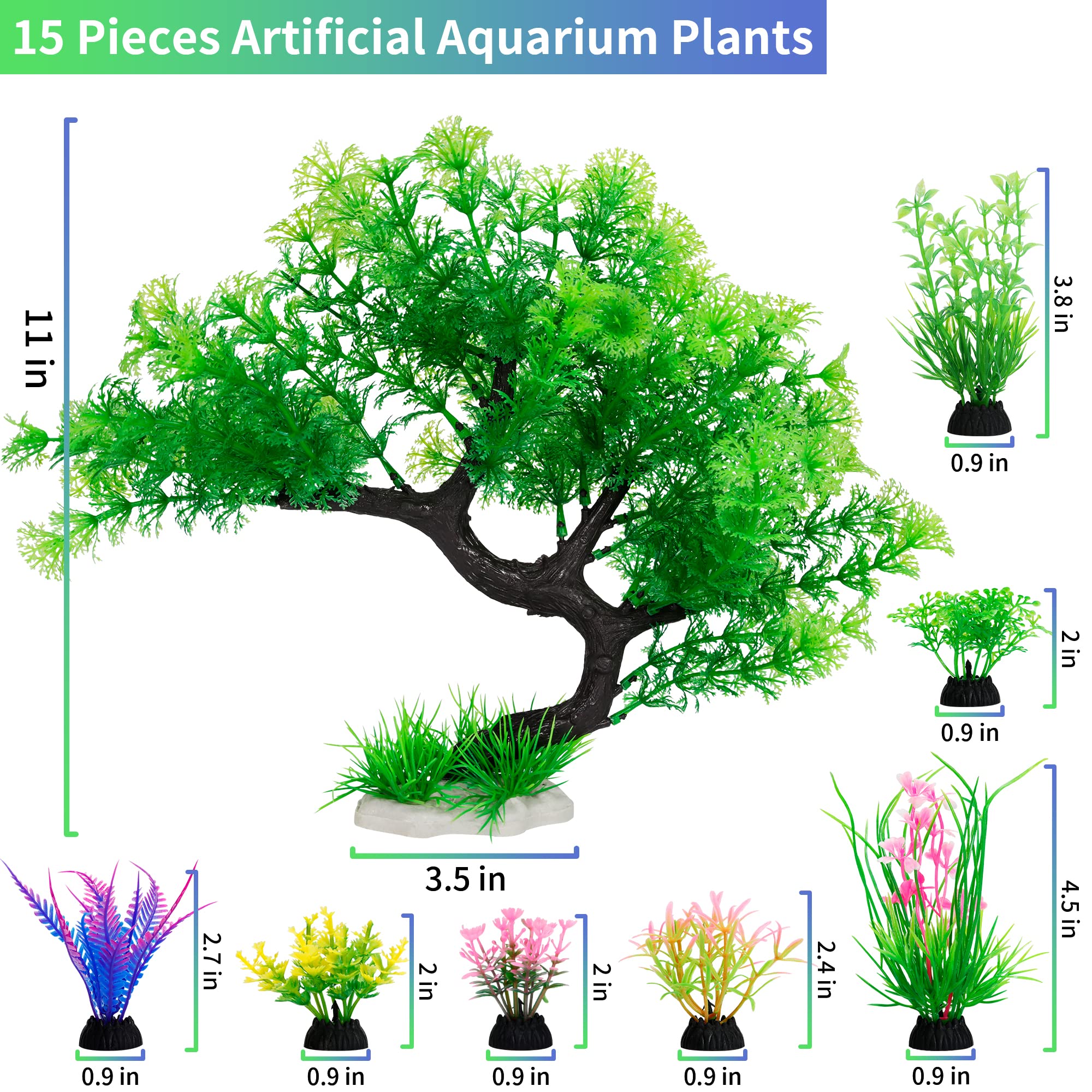 MyLifeUNIT 15 Pack Artificial Aquarium Plants Tree Set - Realistic Fish Tank Decorations for Freshwater & Saltwater Aquariums (Green Set) | Perfect for Betta Fish, Goldfish, Tropical Fish Tanks & Home/Office Decor