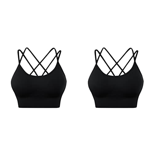 Women's Criss-Cross Back Sports Bra 2-Pack - Medium Support Padded Yoga Bra with Strappy Design for Workouts, Running & Gym | Comfortable T-Shirt Bra for Active Lifestyles