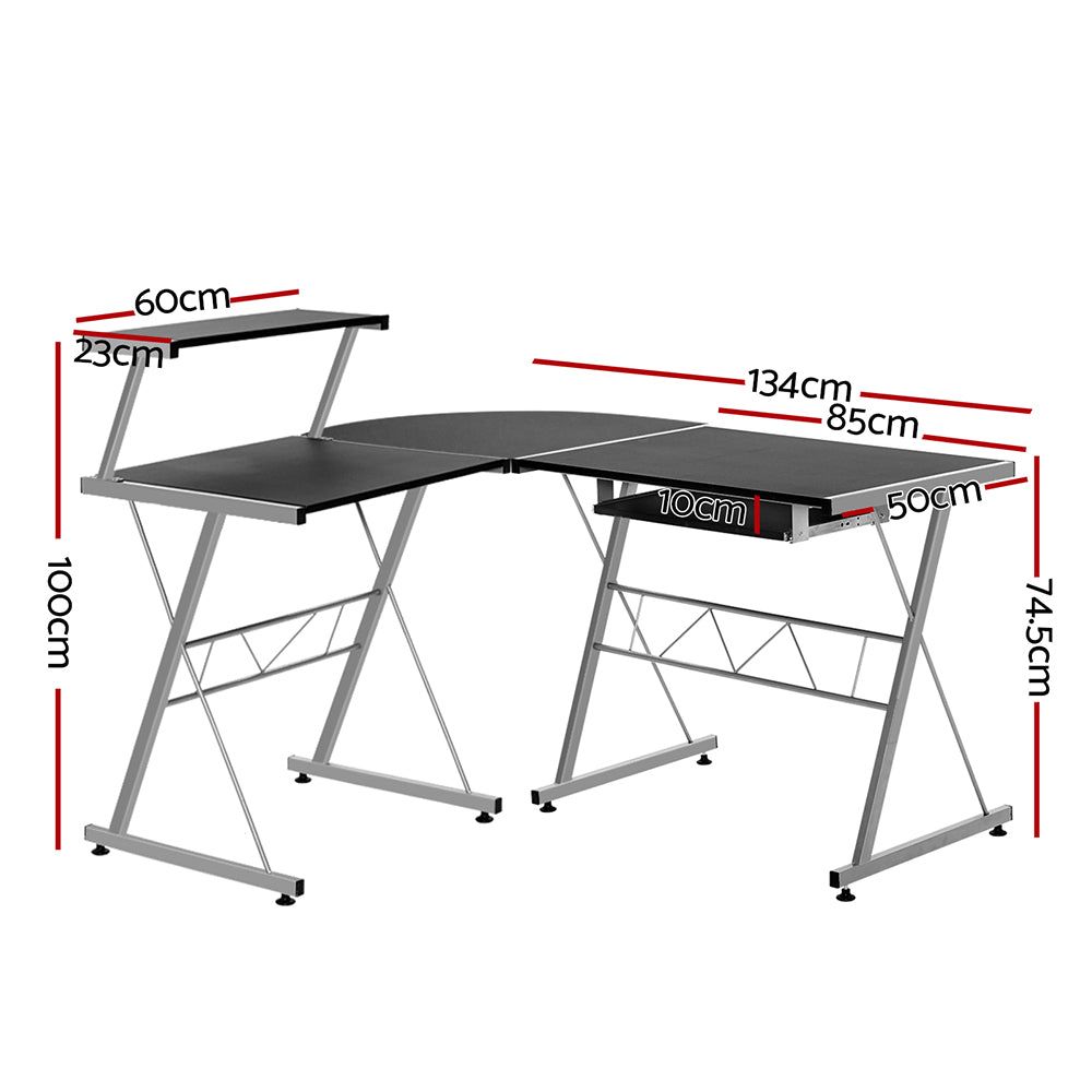 Black Metal Corner Pull-Out Table Desk - Space-Saving Home Office & Kitchen Workstation for Small Spaces