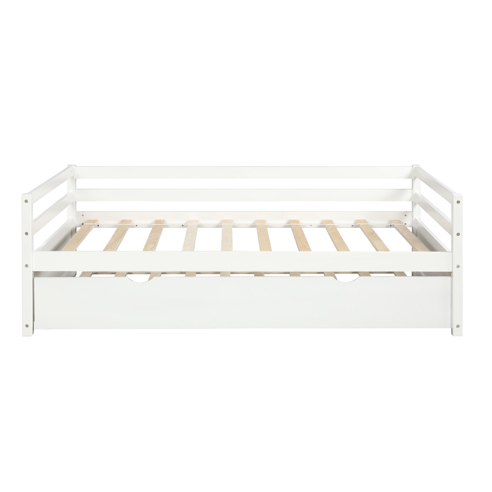 White Twin Size Daybed with Trundle Frame Set - Perfect for Guest Rooms, Dormitories & Small Spaces
