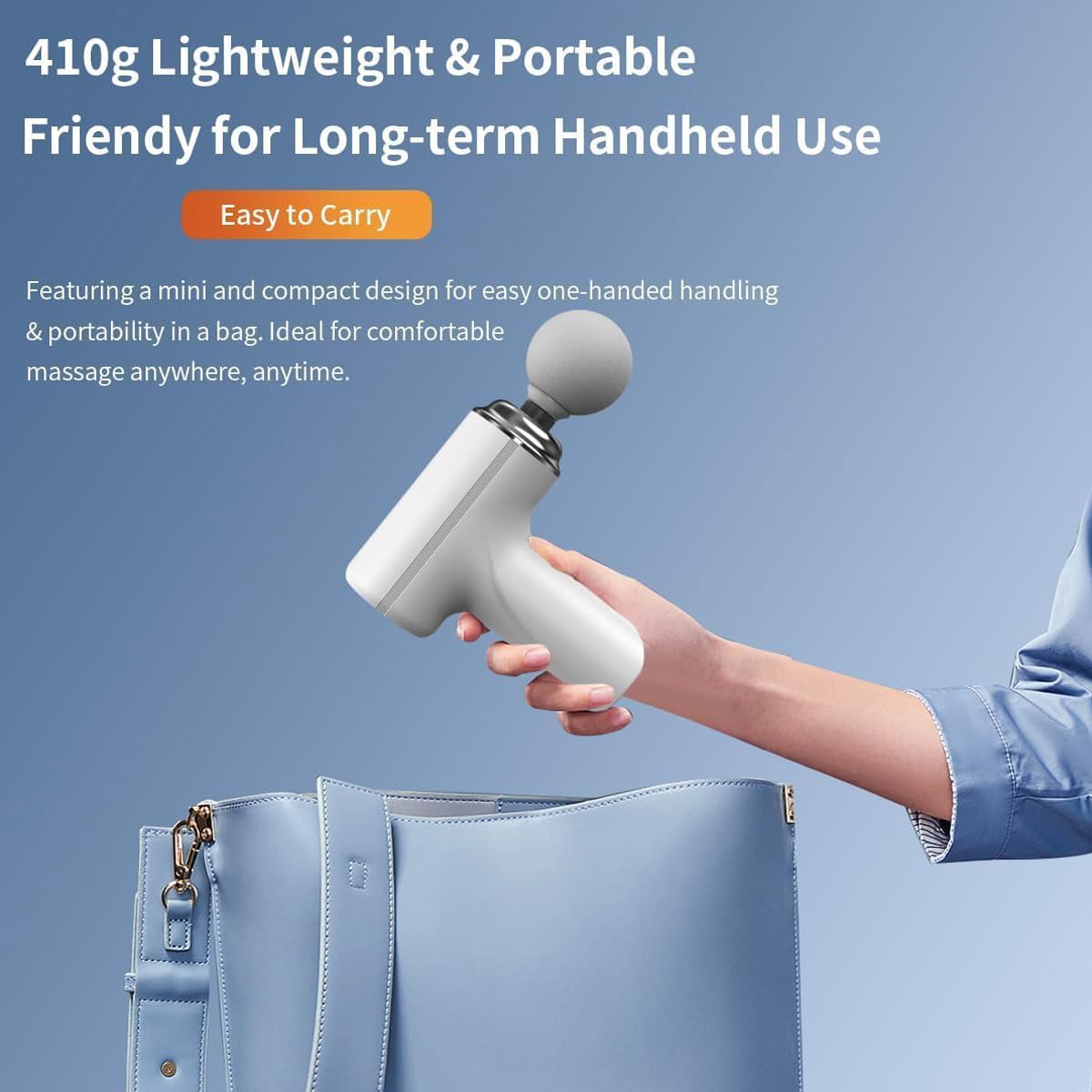 Deep Tissue Massage Gun - Portable Percussion Muscle Massager with 6 Speed Levels & 4 Interchangeable Heads - Mini Massage Device for Back, Neck, Shoulder Pain Relief - Perfect for Post-Workout Recovery & Home Therapy (White)
