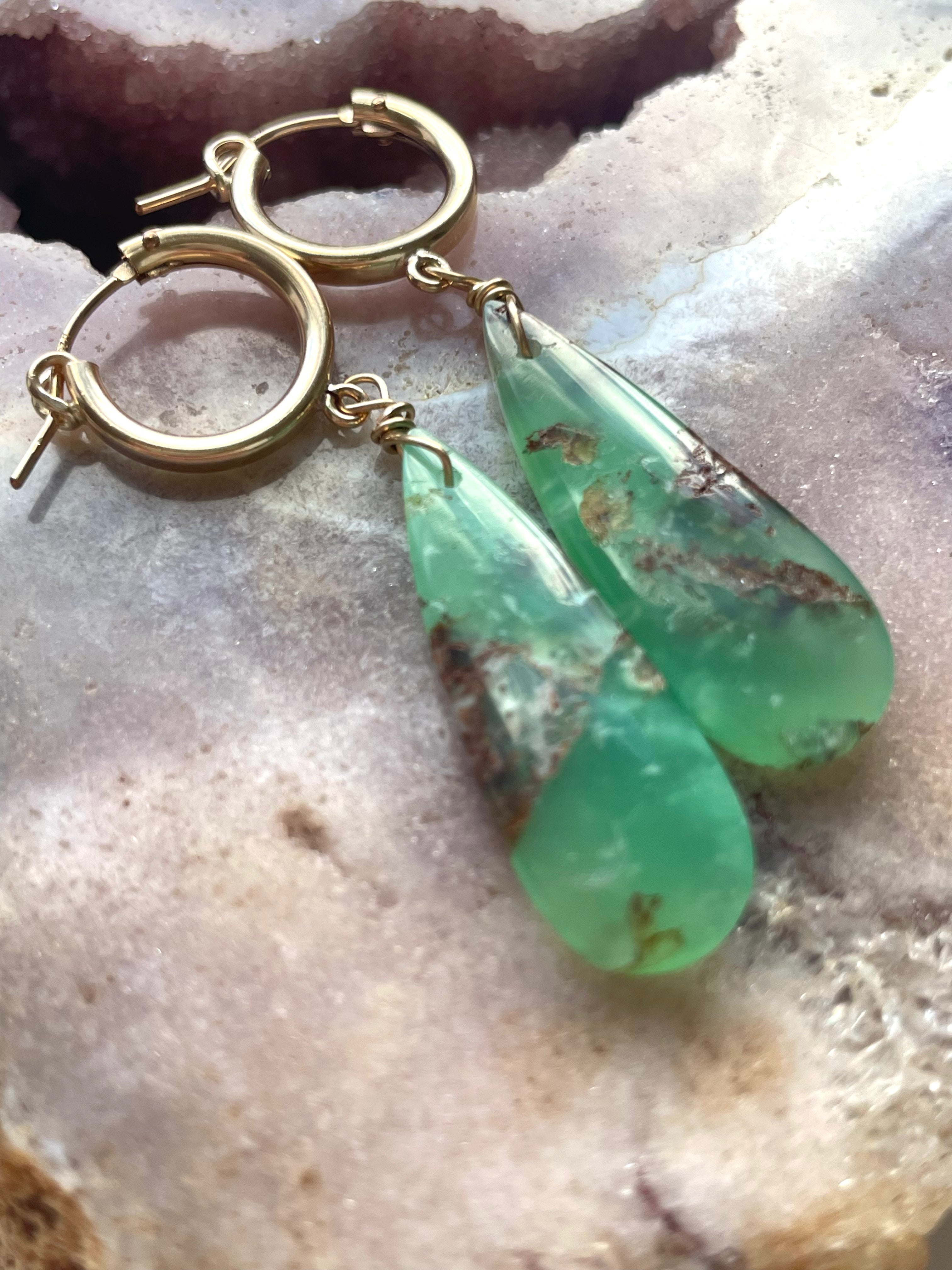 Chrysoprase Statement Hoop Earrings - 14K Gold Filled Dangle Earrings for Women | Elegant Jewelry Gift for Birthday, Anniversary & Special Occasions