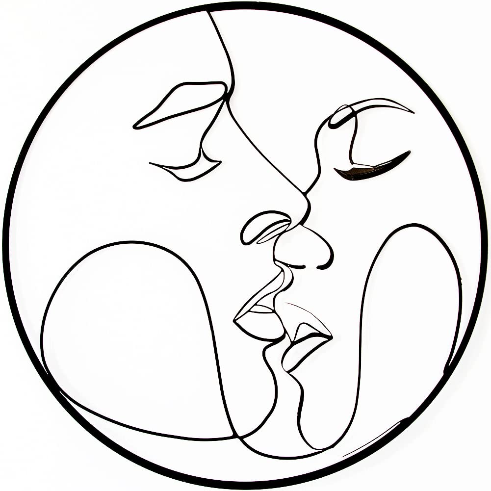 Minimalist Black Metal Love Line Art Wall Decor - 23.2 Inch Modern Bedroom Artwork for Couples | Perfect for Romantic Home Decor, Wedding Gifts & Anniversary Presents