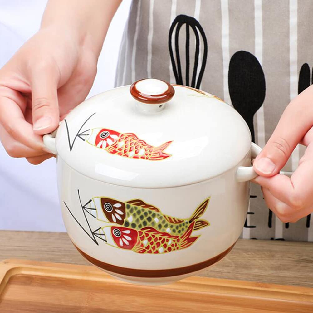 Premium Hemoton 1000ml Ceramic Stockpot with Lid - Japanese Round Stew Pot for Stovetop Cooking, Hot Pot, Soup & Stews - Durable Clay Cookware for Home Kitchen Use | Perfect for Family Meals, Entertaining & Asian Cuisine