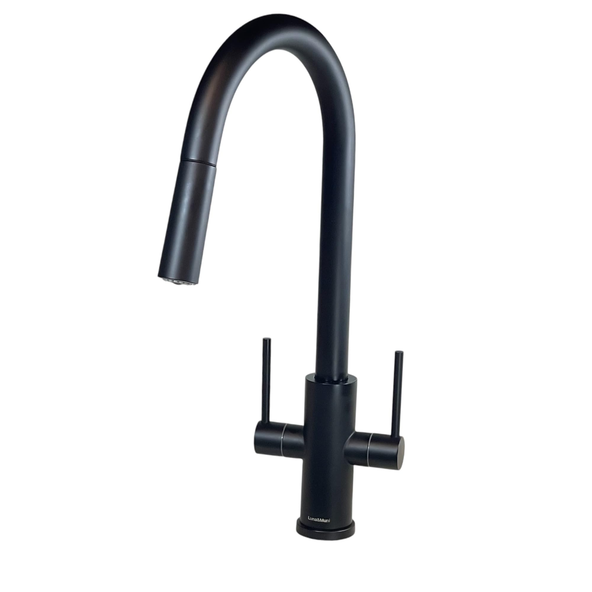 Luna&Muni Matte Black Kitchen Faucet with Pull Down Sprayer - Modern Stainless Steel Sink Faucet for Home, Restaurant & Commercial Use