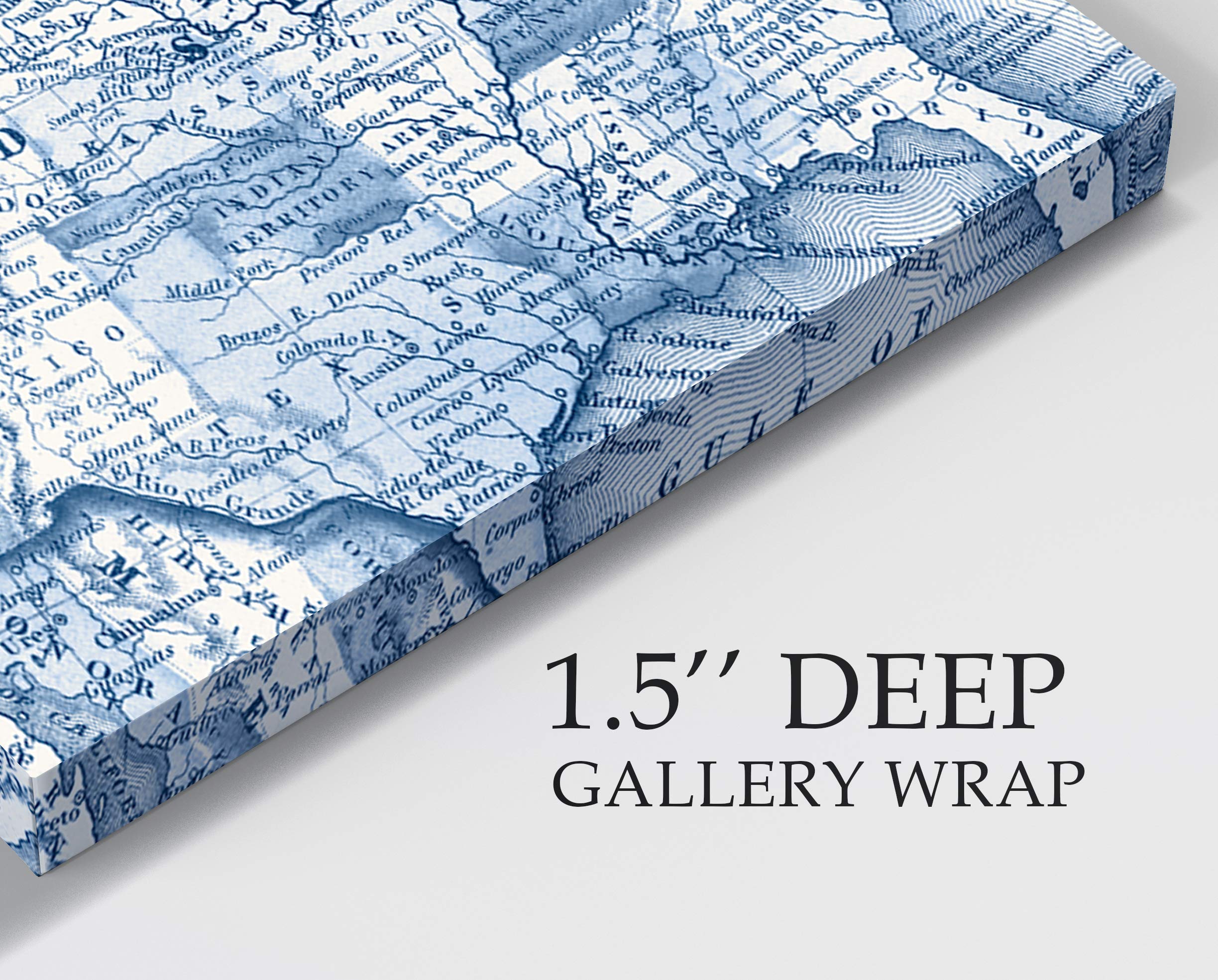 North America in Shades of Blue Gallery Wrapped Canvas Wall Art - Stunning Blue Map Decor for Living Room, Office & Bedroom - Perfect Home & Gift Idea