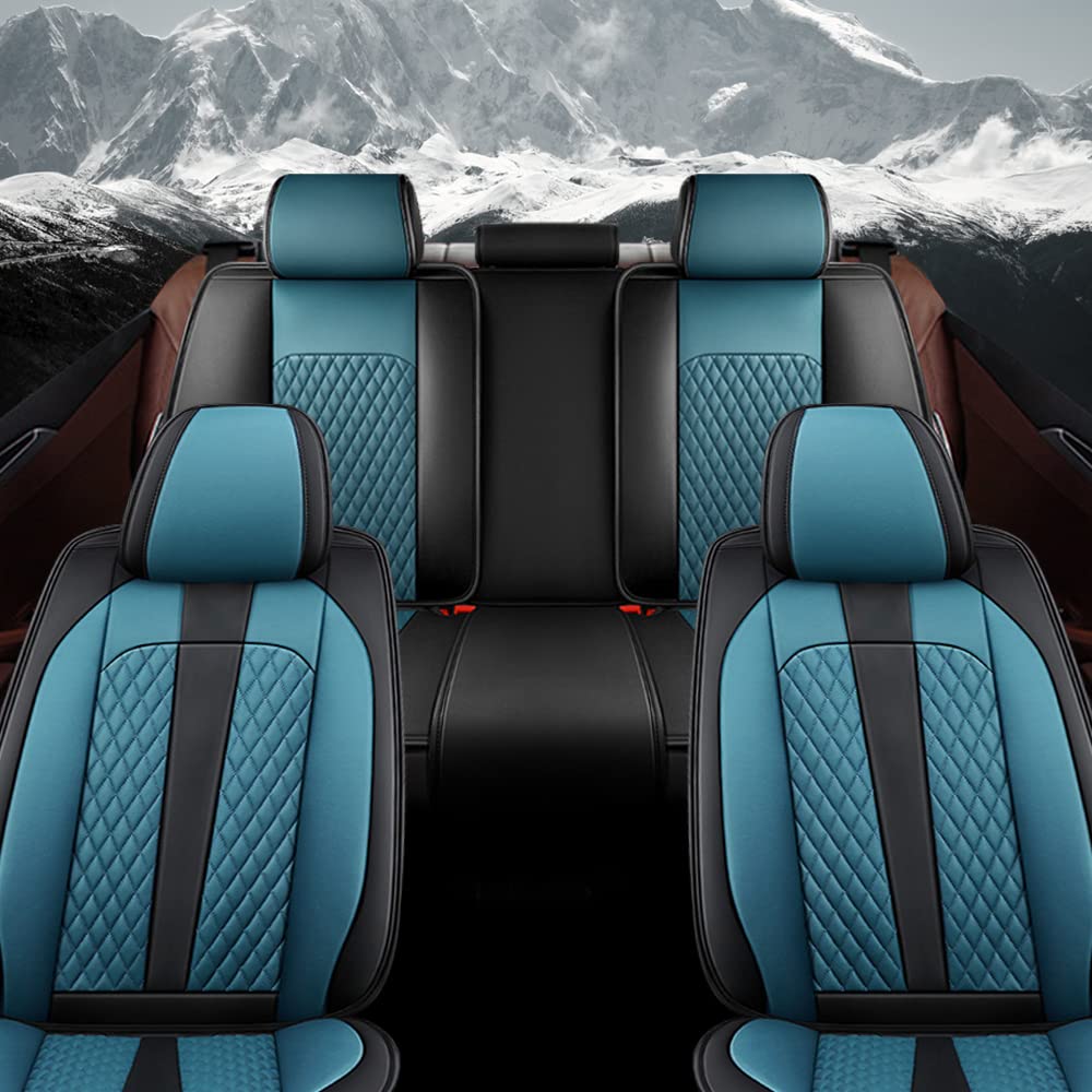 Premium Genuine Leather Car Seat Covers for Chevrolet Corvette C5 - Waterproof, Scratch-Resistant, Non-Slip Design with Airbag Compatibility (Full Set, Black/Blue) - Perfect for Daily Commuting & Road Trips