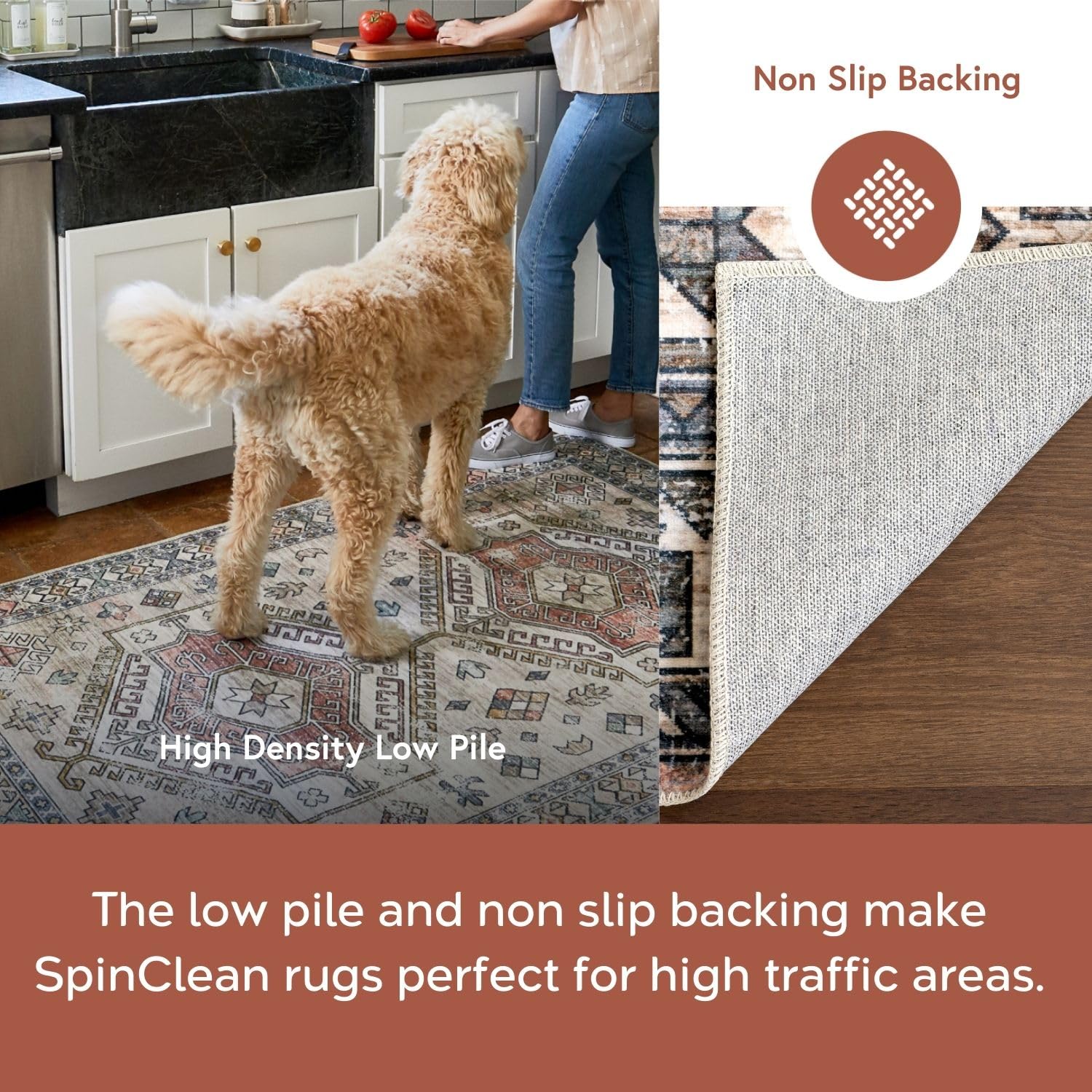 nuLOOM 6' x 9' Machine Washable Stain-Resistant Area Rug with Non-Slip Backing - Low Profile Modern Design for Living Room, Bedroom & Dining Room - Bowie Rust Color - Perfect for High Traffic Areas & Pet-Friendly Homes