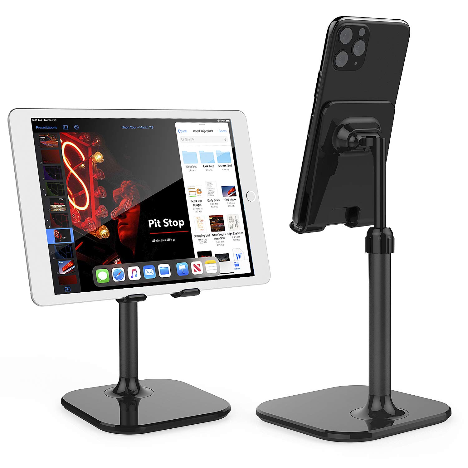 Doboli Adjustable Cell Phone Stand for Desk - Universal Phone Holder Compatible with iPhone, Samsung, All Smartphones & Tablets (Black) - Perfect for Home Office, Video Calls & Hands-Free Viewing