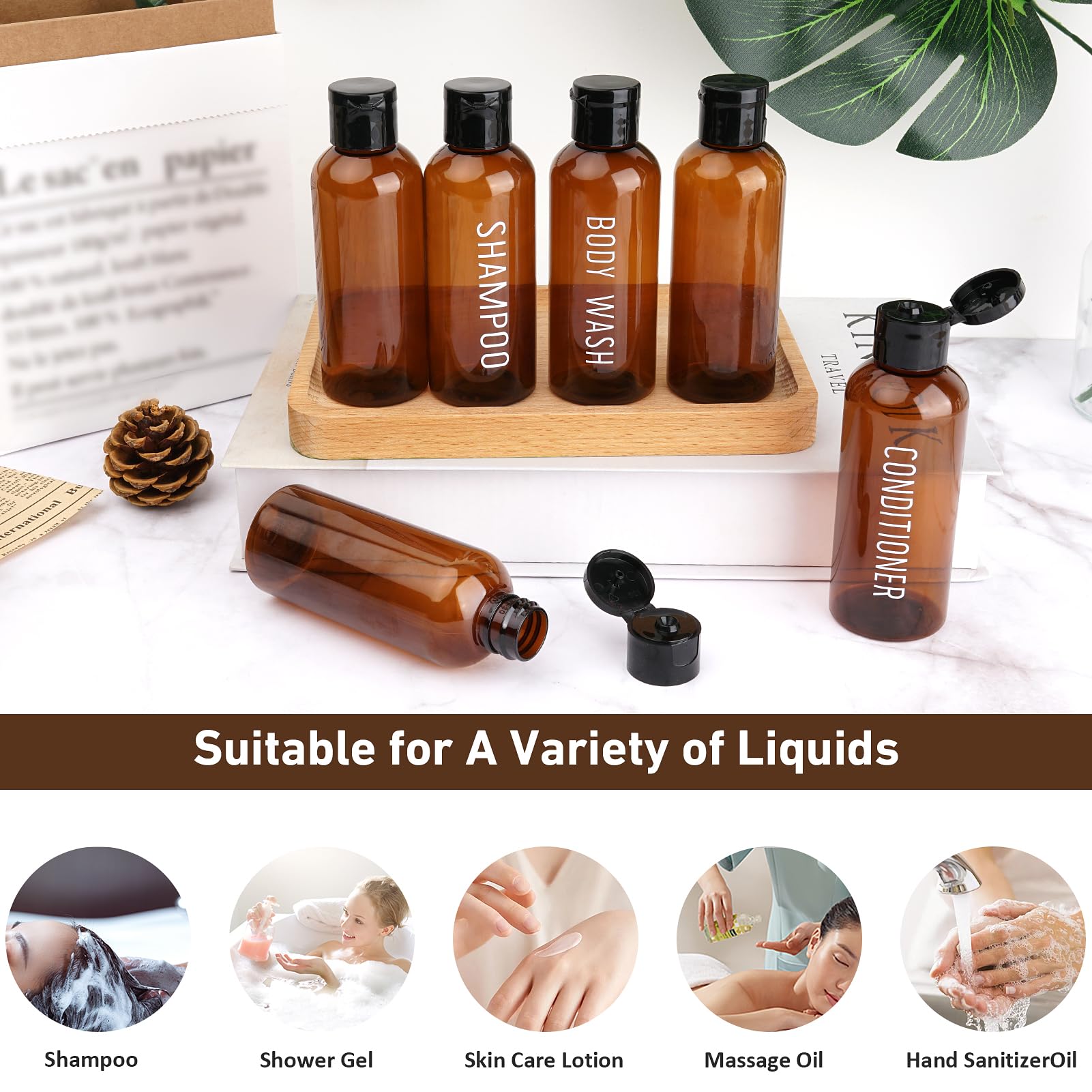 6 Pack Travel Bottles - 3.4oz TSA Approved Leak Proof Squeezable Empty Plastic Toiletry Bottles for Shampoo, Lotion & Cosmetics | Perfect for Air Travel, Gym & Vacation Essentials
