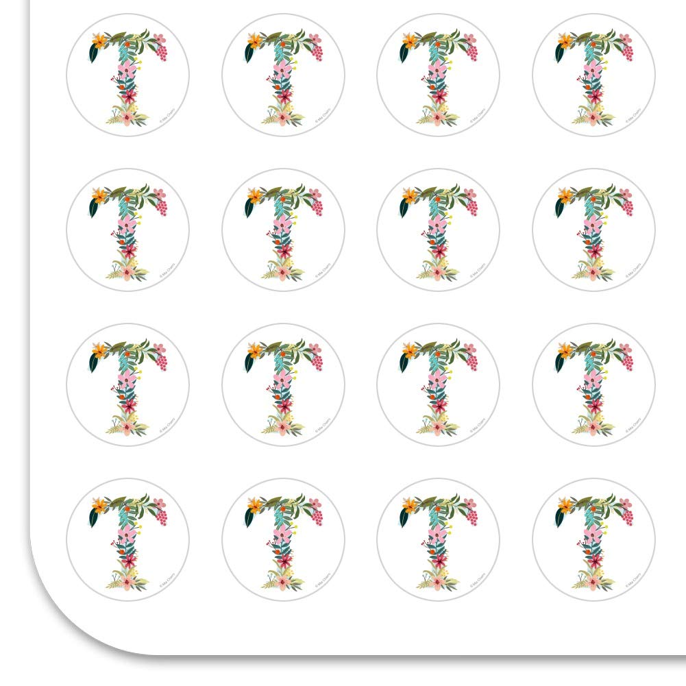 Floral Monogram Letter T Stickers for Planners, Calendars, Scrapbooking & DIY Crafts - Perfect for Bullet Journals, Scrapbook Pages & Handmade Cards