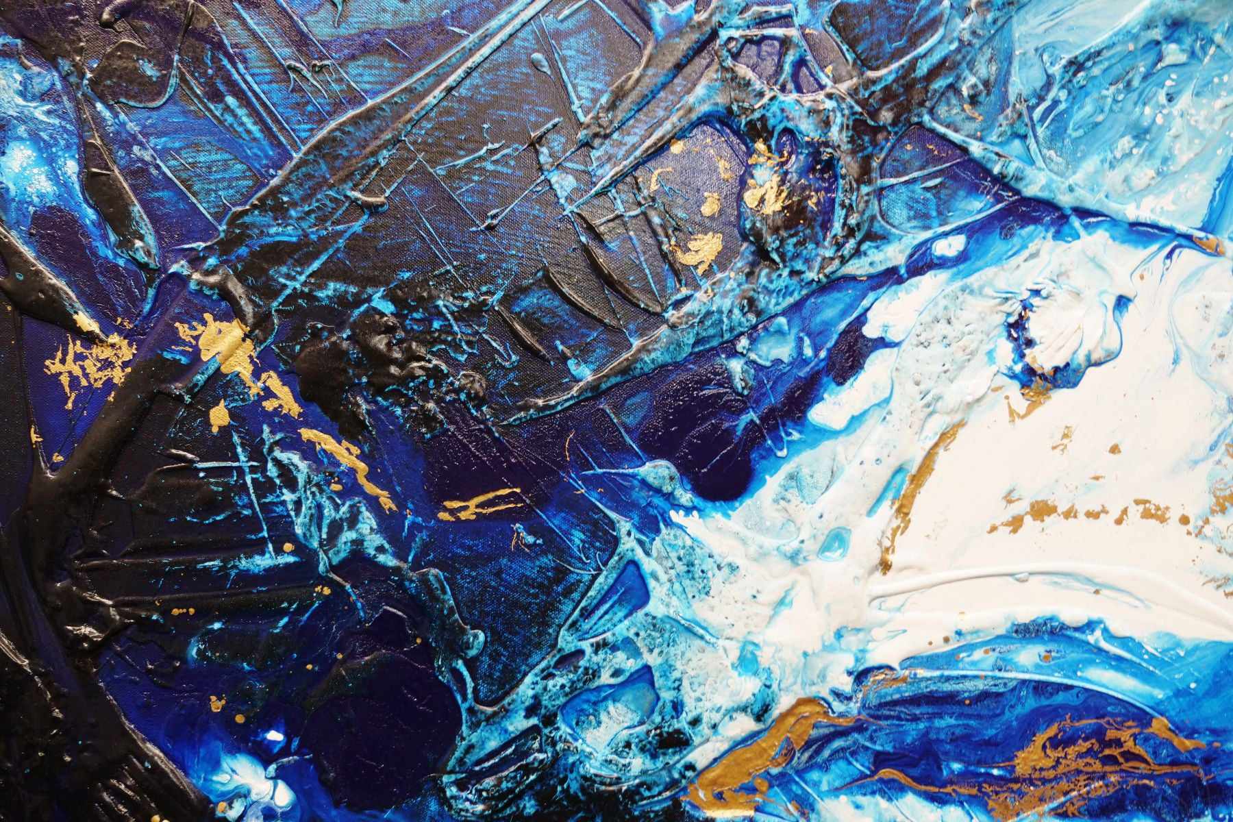 Admiralty Sapphire Blue White Gold Textured Abstract Painting - 200cm x 80cm Large Wall Art for Living Room, Bedroom & Office Decor | Modern Canvas Artwork for Home & Commercial Spaces