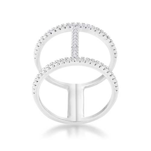0.3ct CZ Rhodium Plated Open Contemporary Wide Ring for Women - Elegant Statement Jewelry for Parties, Weddings & Special Occasions