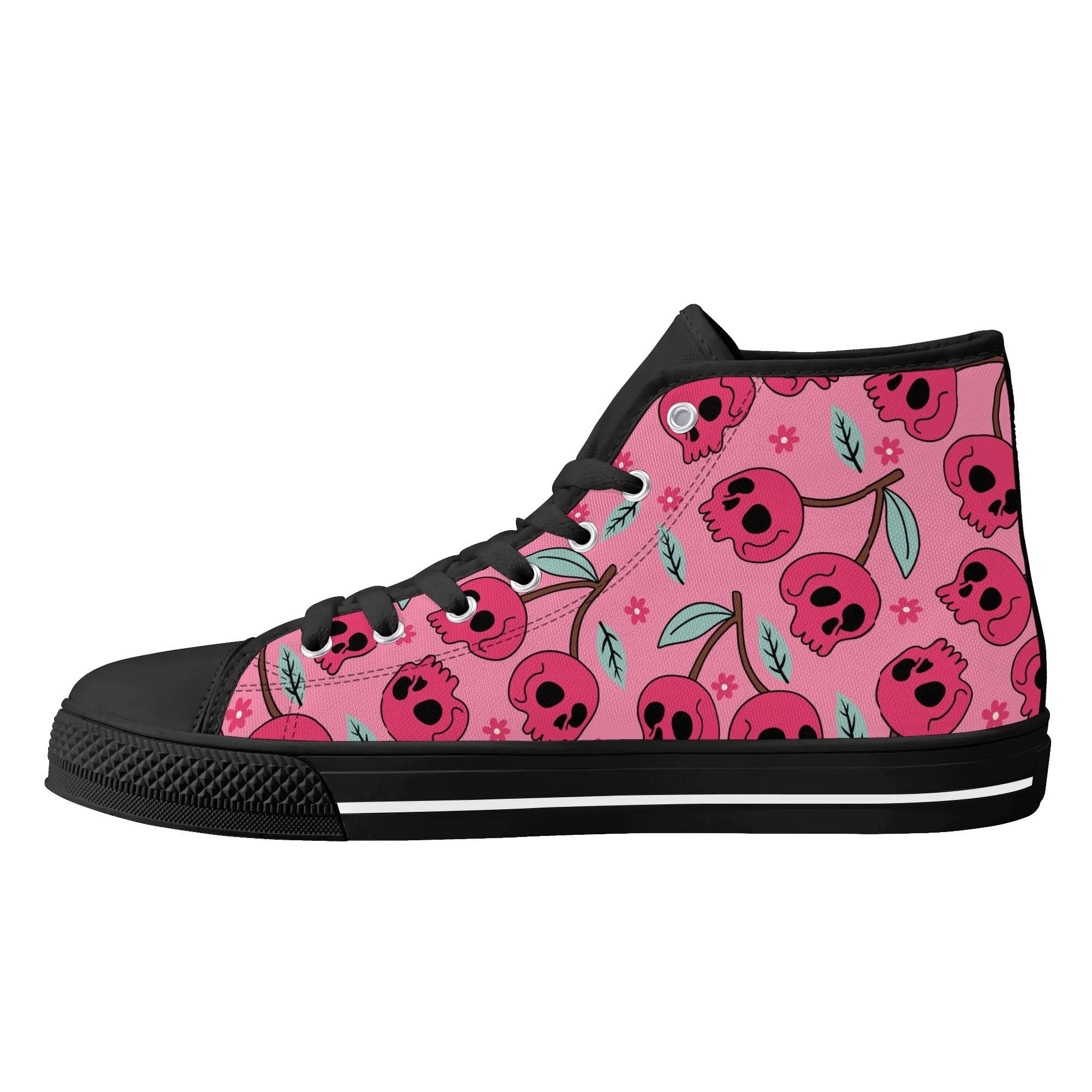 Cherry Skulls Rubber High Top Canvas Shoes for Men & Women - Vintage Punk Sneakers for Casual Wear, Street Fashion, and Skater Style