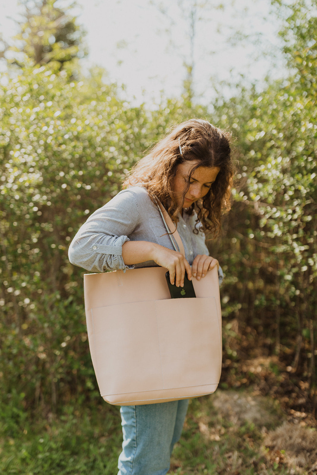 Classic Leather Tote Bag for Women - Premium Genuine Leather Handbag in Nude Blush - Perfect for Work, Travel & Everyday Use