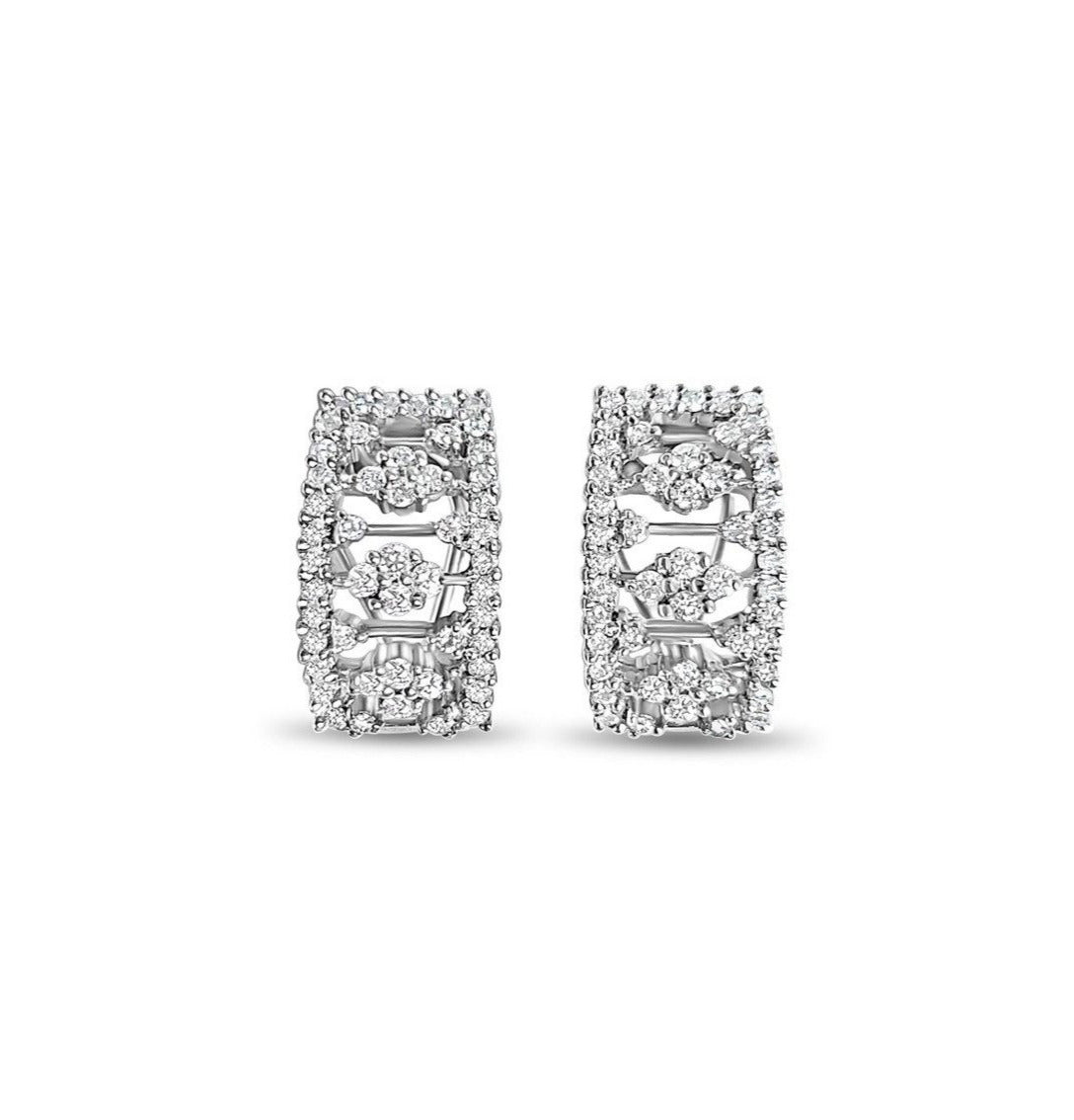 Vintage Style Diamond Pave Earrings 14k White Gold - Elegant Dangle Earrings for Women, Perfect for Weddings, Parties & Special Occasions