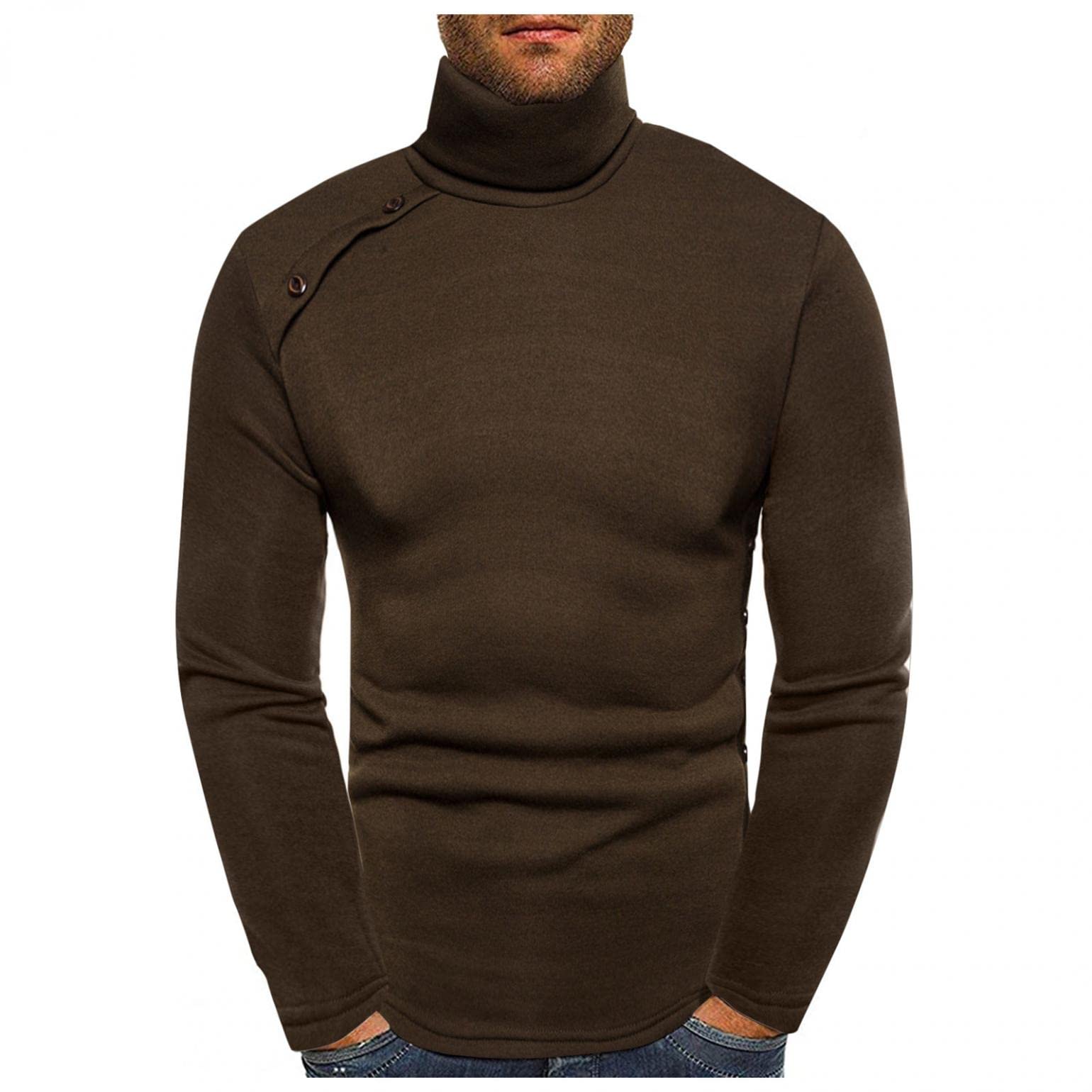 Men's Turtleneck Long Sleeve Sweater - Winter Thermal Waffle Knit Hoodie Pullover for Casual Wear & Outdoor Wind Protection | Cozy Fall Layering Essential