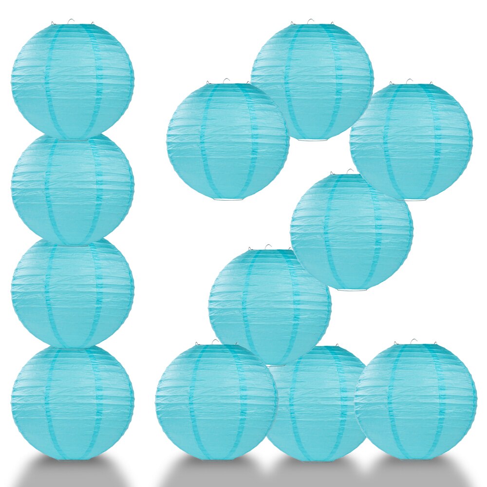 12 Pack 24 Inch Baby Blue Round Paper Lanterns with Parallel Ribbing - Perfect for Baby Showers, Nursery Decor & Birthday Party Decorations
