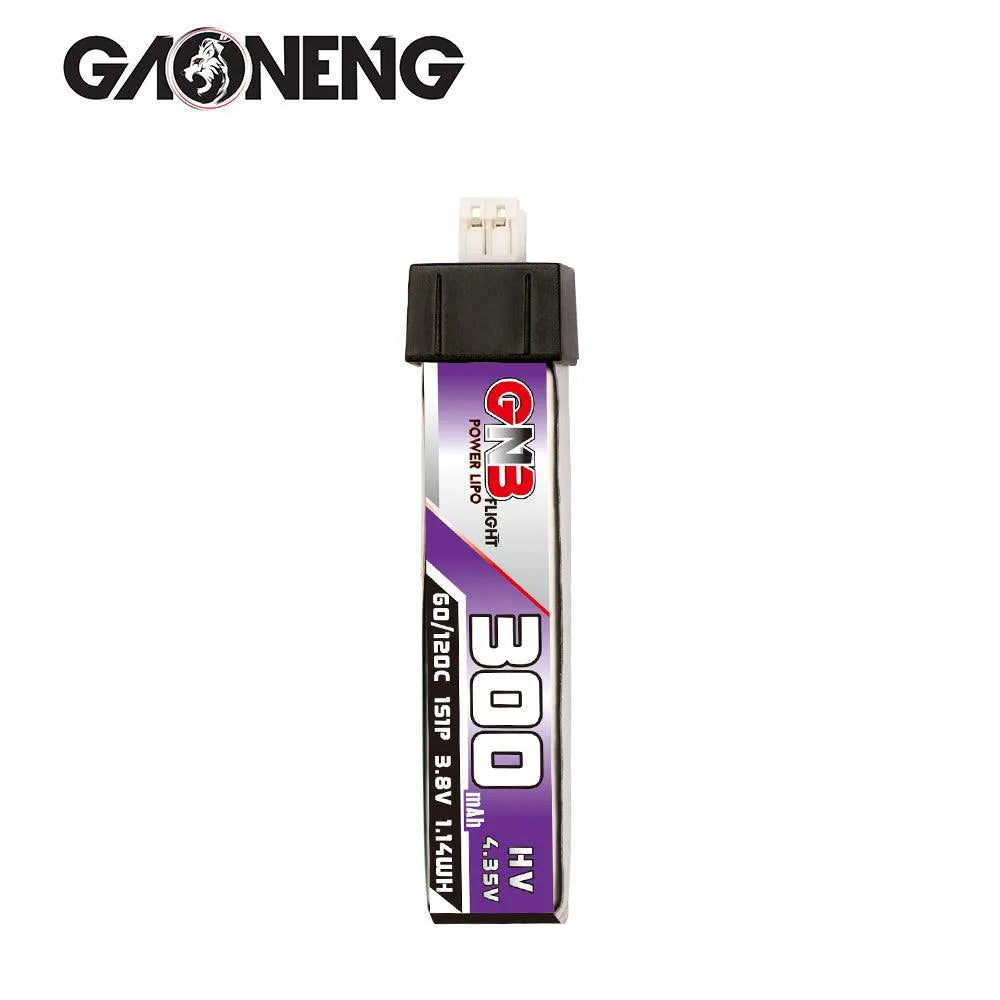 GNB/GAONENG 300mAh 1S 3.8V HV 60C LiPo Battery with PH2.0 Connector & Head Cover - 6 Pack for FPV Drones, RC Cars, and DIY Electronics Projects