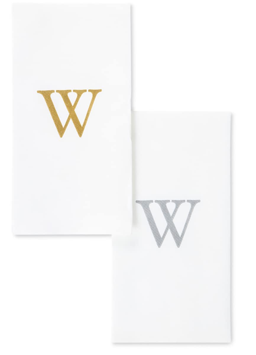 AMERICAN HOMESTEAD Disposable Hand Towels - Silver Monogrammed Guest Napkins - Premium Linen-Like Bathroom Paper Towels for Weddings, Parties & Events - Elegant Guest Towels for Home, Restaurants & Hotels - 25 Count (Silver W) - Perfect for Bridal Showers, Baby Showers & Upscale Gatherings