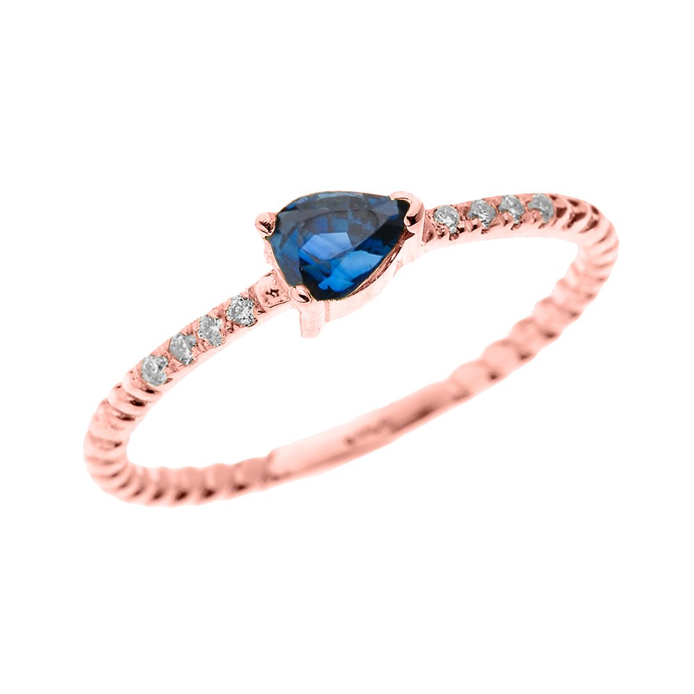 14K Rose Gold Dainty Diamond & Pear Sapphire Rope Promise Ring for Women - Elegant Engagement, Anniversary or Gift Jewelry for Her