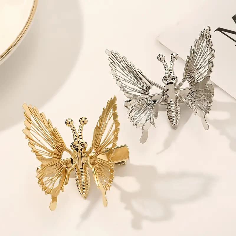 Ashkash 2Pcs 3D Butterfly Hair Clips - Golden & Silver Hair Barrettes, Claw Clips for Women & Girls | Cute Hair Accessories for Parties, Weddings & Everyday Styling