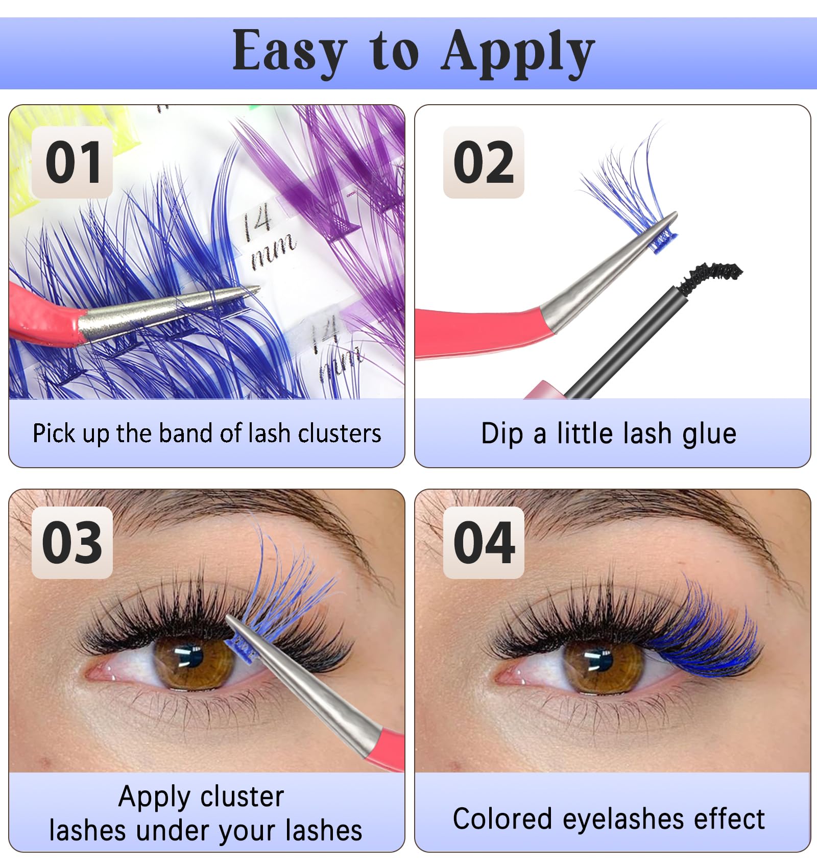 3D Colored Lash Clusters - 240Pcs C Curl Eyelash Extensions in 6 Vibrant Colors (14-16mm) for DIY Individual Lashes | Fluffy, Long-Lasting & Waterproof | Perfect for Parties, Halloween & Special Occasions