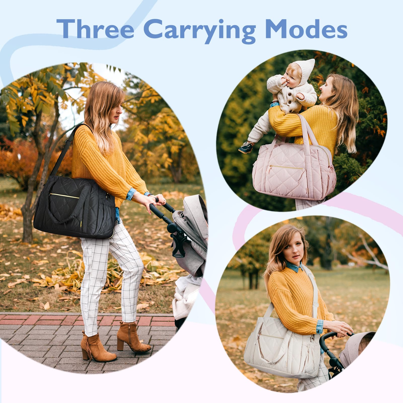 Mommore Large Expandable Diaper Bag Tote for Twins & 2 Kids - Quilted Baby Travel Bag, Hospital Essentials for Mom & Weekender Organizer | Perfect for Daycare, Travel & Family Outings