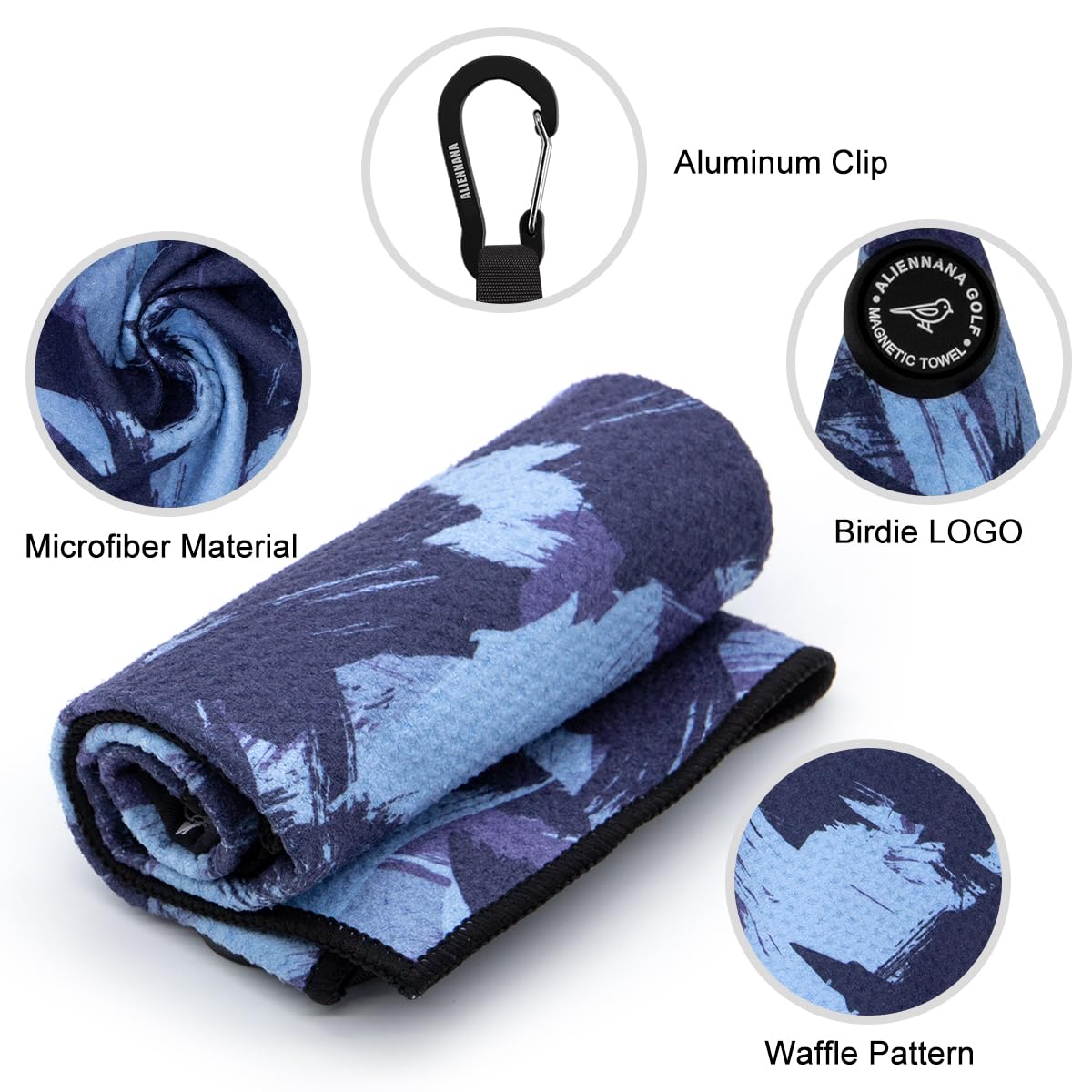 Premium Magnetic Golf Towel - Super Absorbent Microfiber Waffle Design with Secure Clip & Industrial Strength Magnet - Stays Firmly Attached to Golf Bags, Carts & Clubs (Blue) - Perfect for Golf Practice, Tournaments & Outdoor Sports